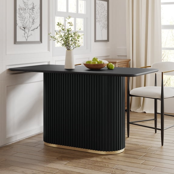 Christopher Knight Home 63" Mid-Century Counter Table with Tambour Pedestal Base for 4 to 6, Black
