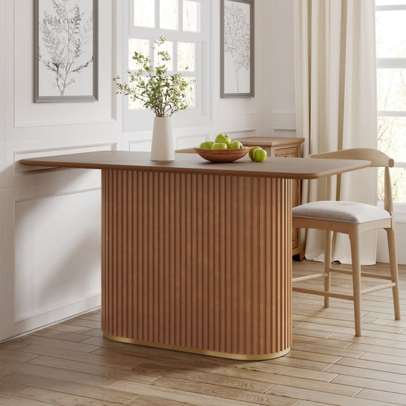 Christopher Knight Home 63" Mid-Century Counter Table with Tambour Pedestal Base for 4 to 6, Natural Ash