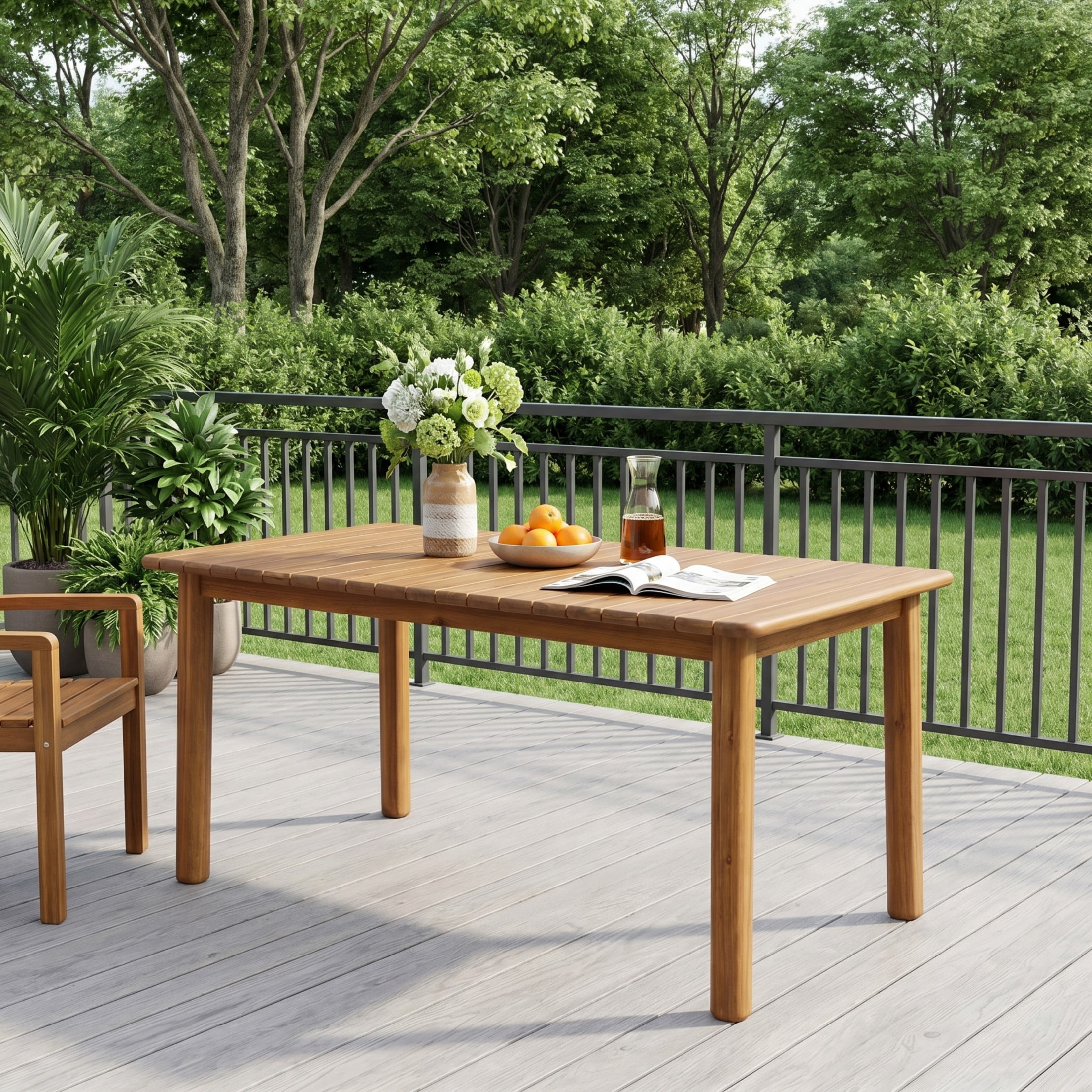 Christopher Knight Home 64"-80" Rectangular Extendable Acacia Wood Outdoor Dining Table, Teak
