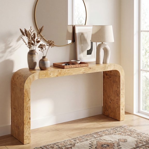 Christopher Knight Home 64" Minimalist Wooden Console Table for Entryway, Waterfall Design, Natural