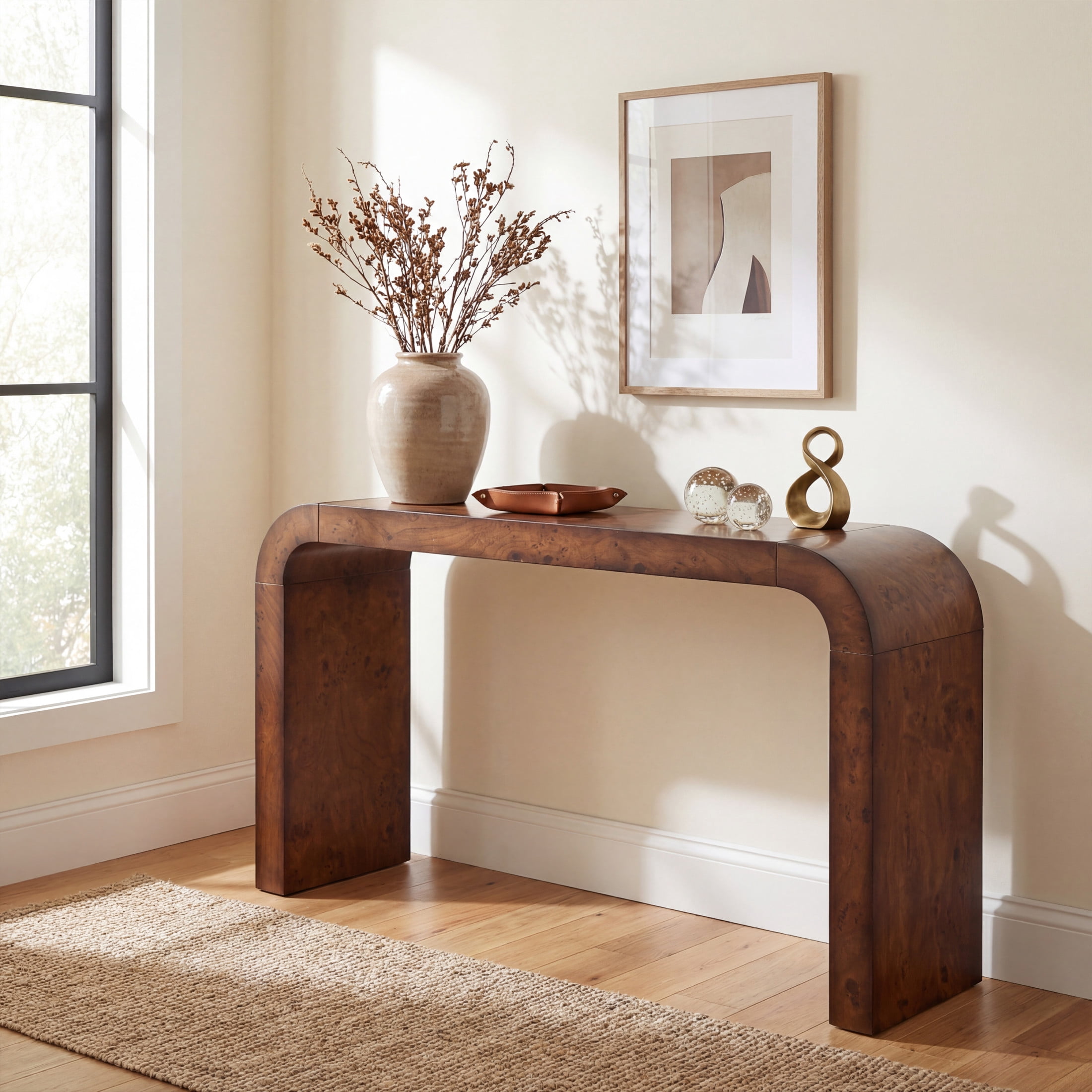 Christopher Knight Home 64" Minimalist Wooden Console Table for Entryway, Waterfall Design, Walnut