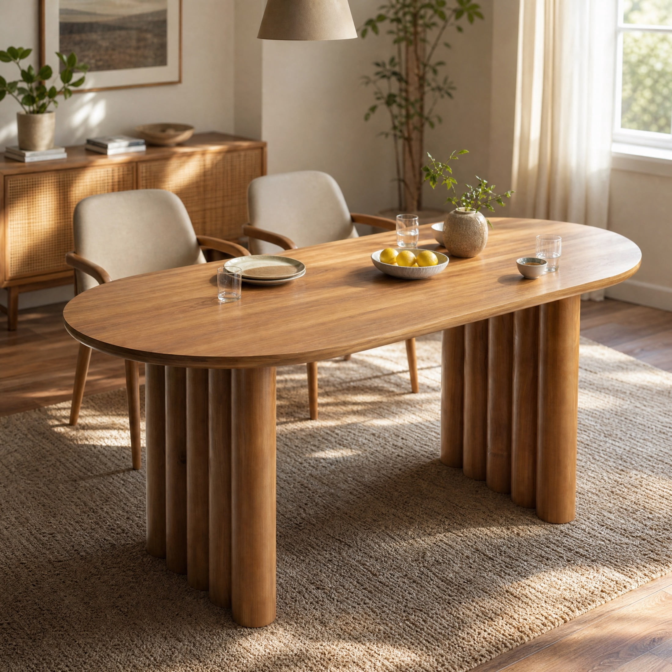 Christopher Knight Home 65.35" Modern Oval Dining Table for 4 with Unique Cylindrical Legs, Brown