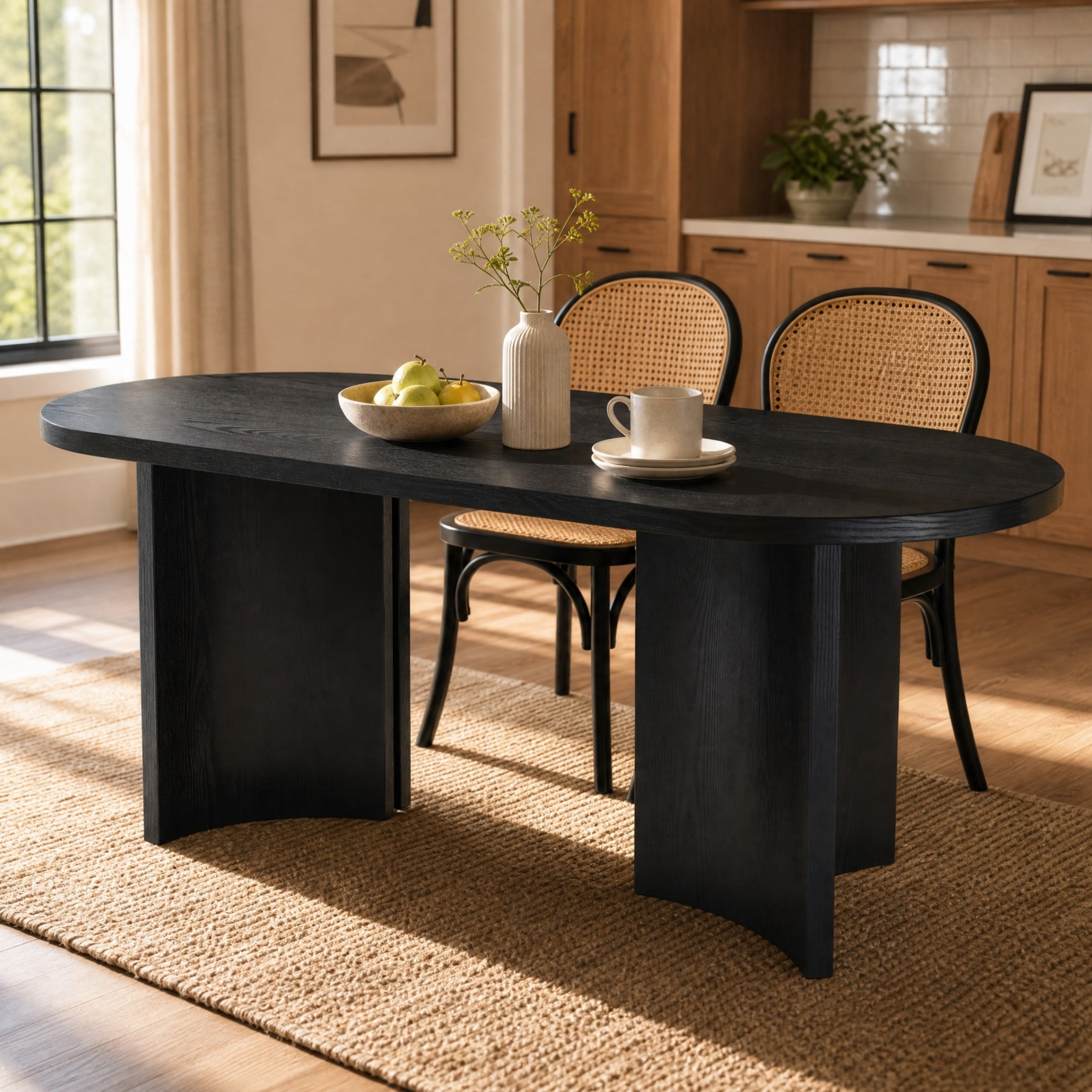 Christopher Knight Home 65.35" Modern Oval Kitchen Dining Table for 4 with Unique Curved Legs, Black