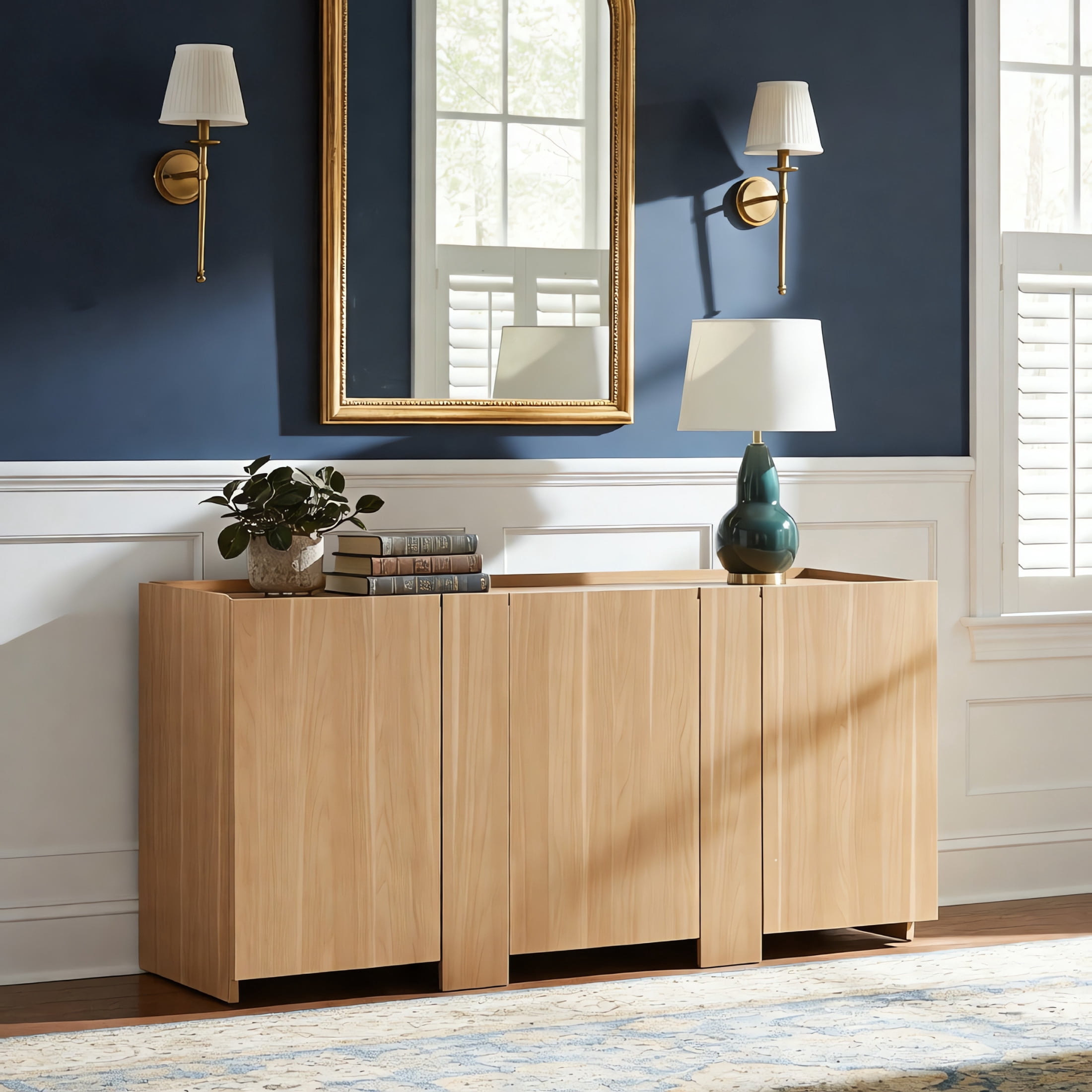 Christopher Knight Home 65.75" Modern Sideboard Cabinet with 3 Doors, Hidden Storage, Light Oak