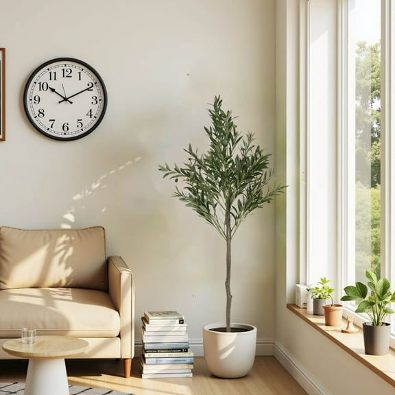 Christopher Knight Home 66" Olive Tree in Black Plastic Pot, Pre-Potted Faux Greenery Tree for Home Decor