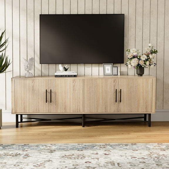 Christopher Knight Home 66" Wood TV Stand Cabinet, 4 Doors with Storage Spaces, Adjustable Shelves, Natural