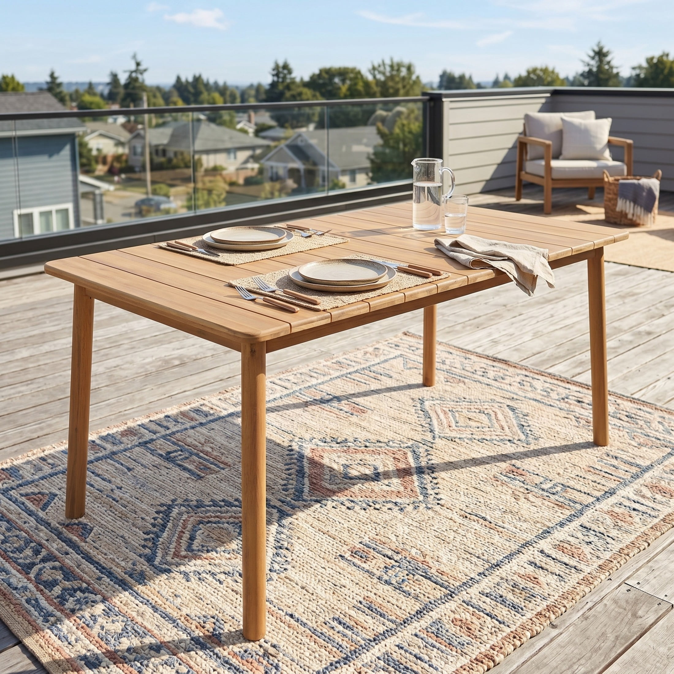 Christopher Knight Home 67" Contemporary Outdoor Rectangular Dining Table, Slatted Top, Solid Wood Frame, Light Teak Finish