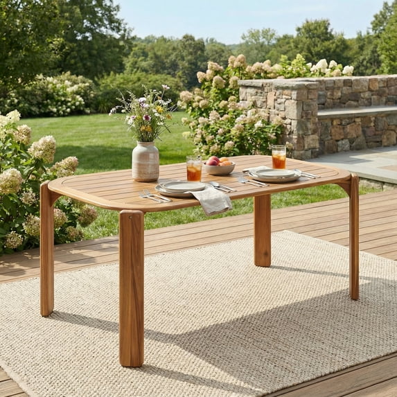 Christopher Knight Home 67" Farmhouse Outdoor Patio Acacia Wood Dining Table, Slat Top, Teak Finish