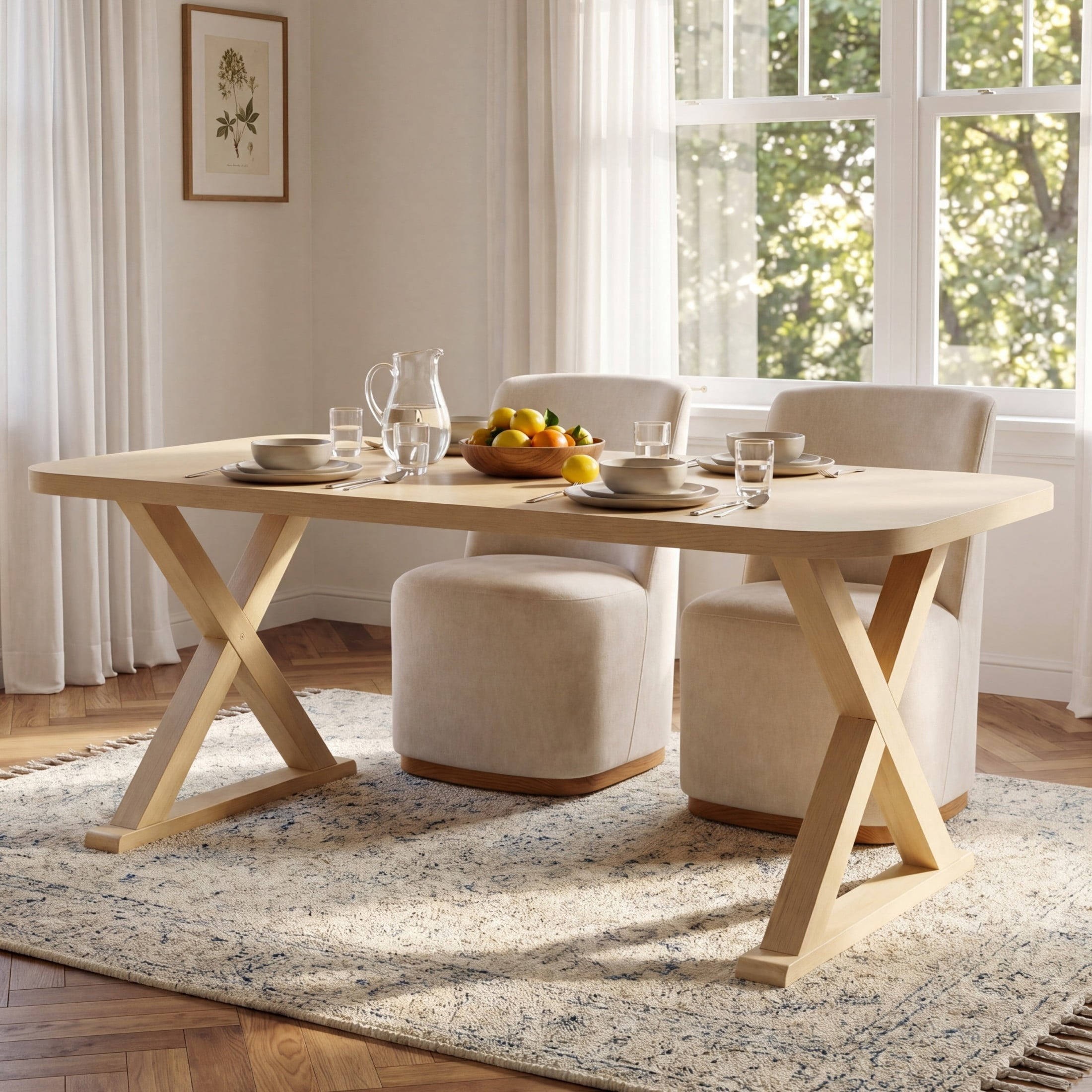 Christopher Knight Home 68.75" Rectangular Dining Table with X-Shaped Rubber Wood Legs, Natural