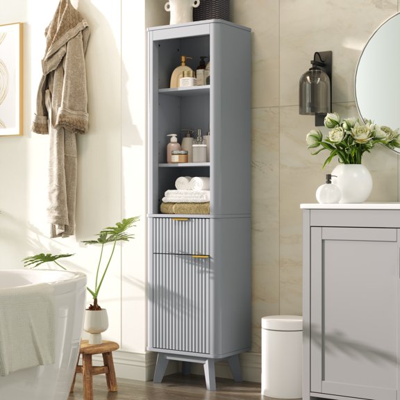 Christopher Knight Home 68" Tall Bathroom Storage Cabinet with Drawer and Adjustable Shelves, Gray