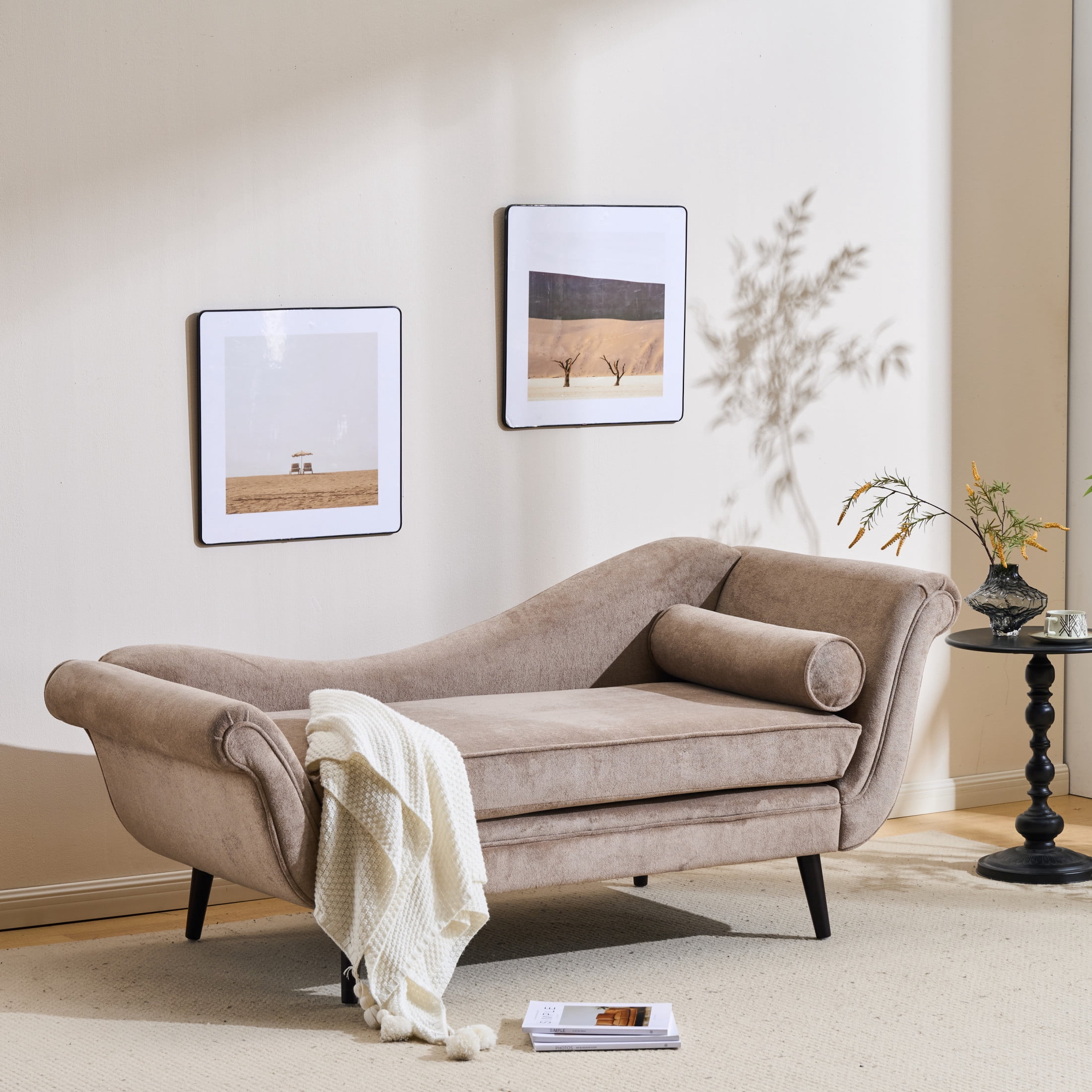 Christopher Knight Home 69" Luxury Upholstered Chaise Lounge Chair with Bolster Pillow, Light Brown