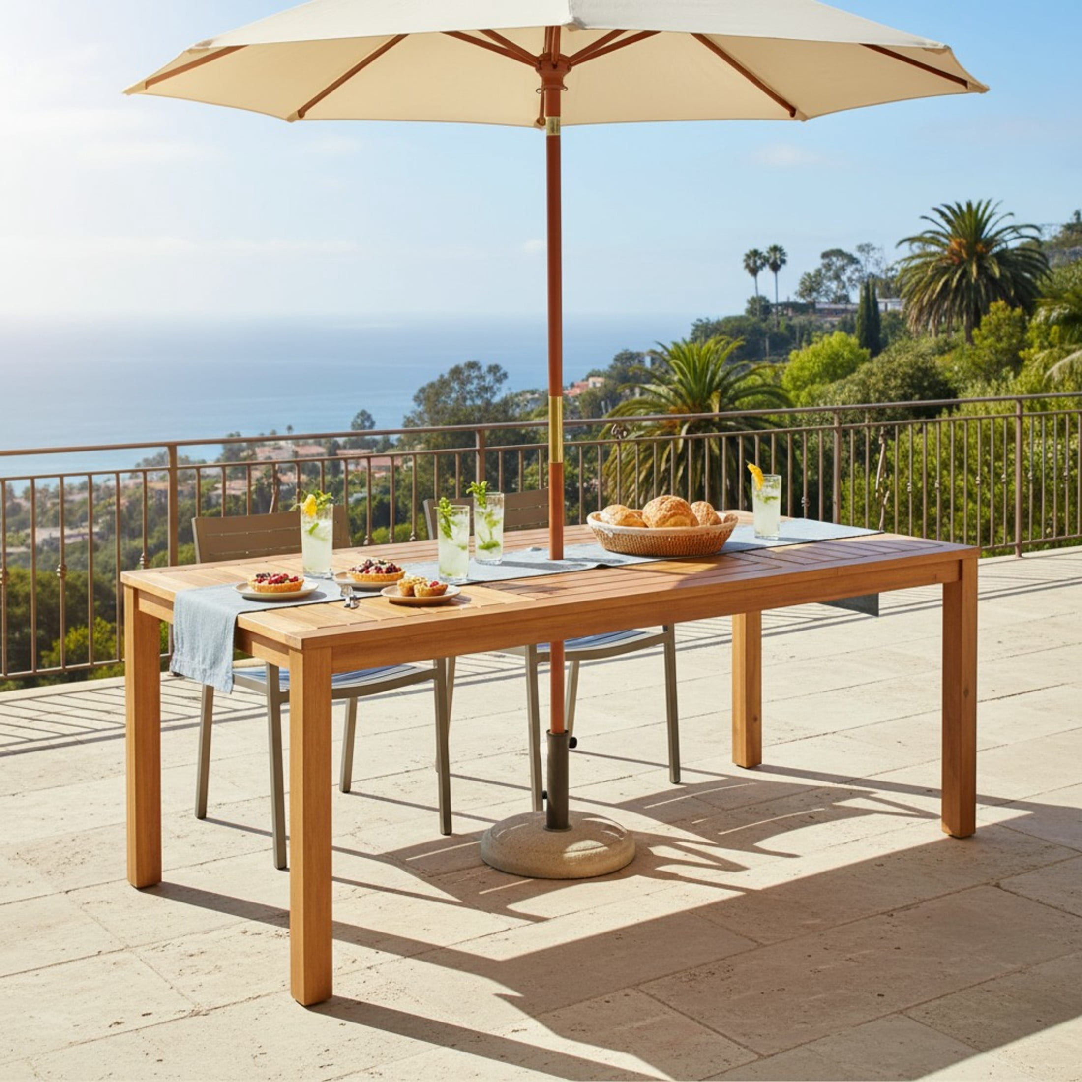 Christopher Knight Home 69" Outdoor Acacia Wood Rectangular Dining Table with Umbrella Hole, Teak