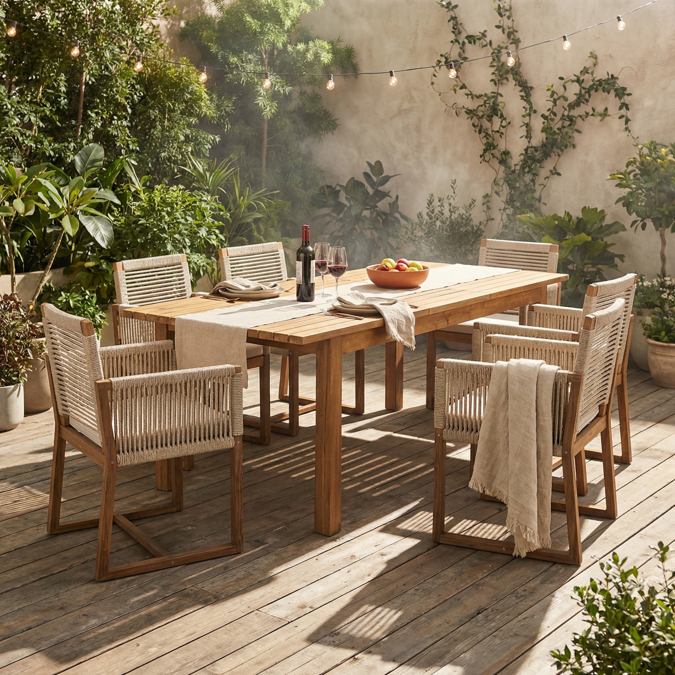 Christopher Knight Home 7-Piece Acacia Wood Outdoor Dining Set with Expandable Table, Light Brown