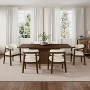 Christopher Knight Home 7-Piece Dining Set, 84" Rectangular Table with Beige Upholstered Open-Back Arm Chairs
