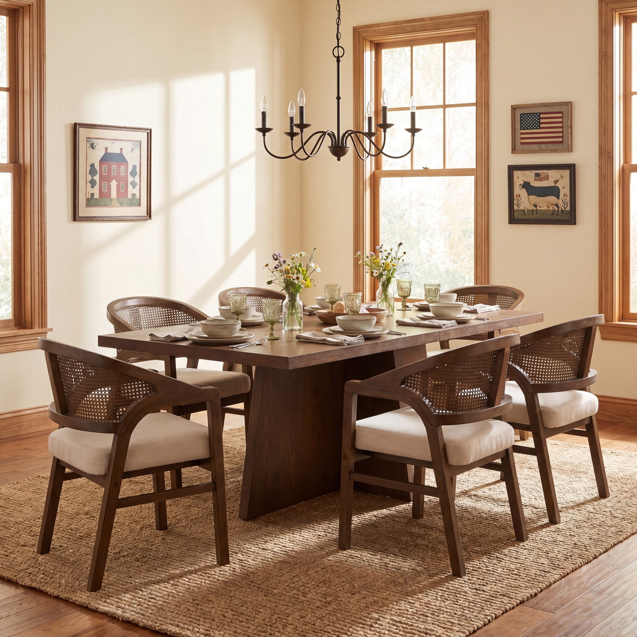 Christopher Knight Home 7-Piece Dining Set, 84" Table and Beige Upholstered Chairs, Walnut