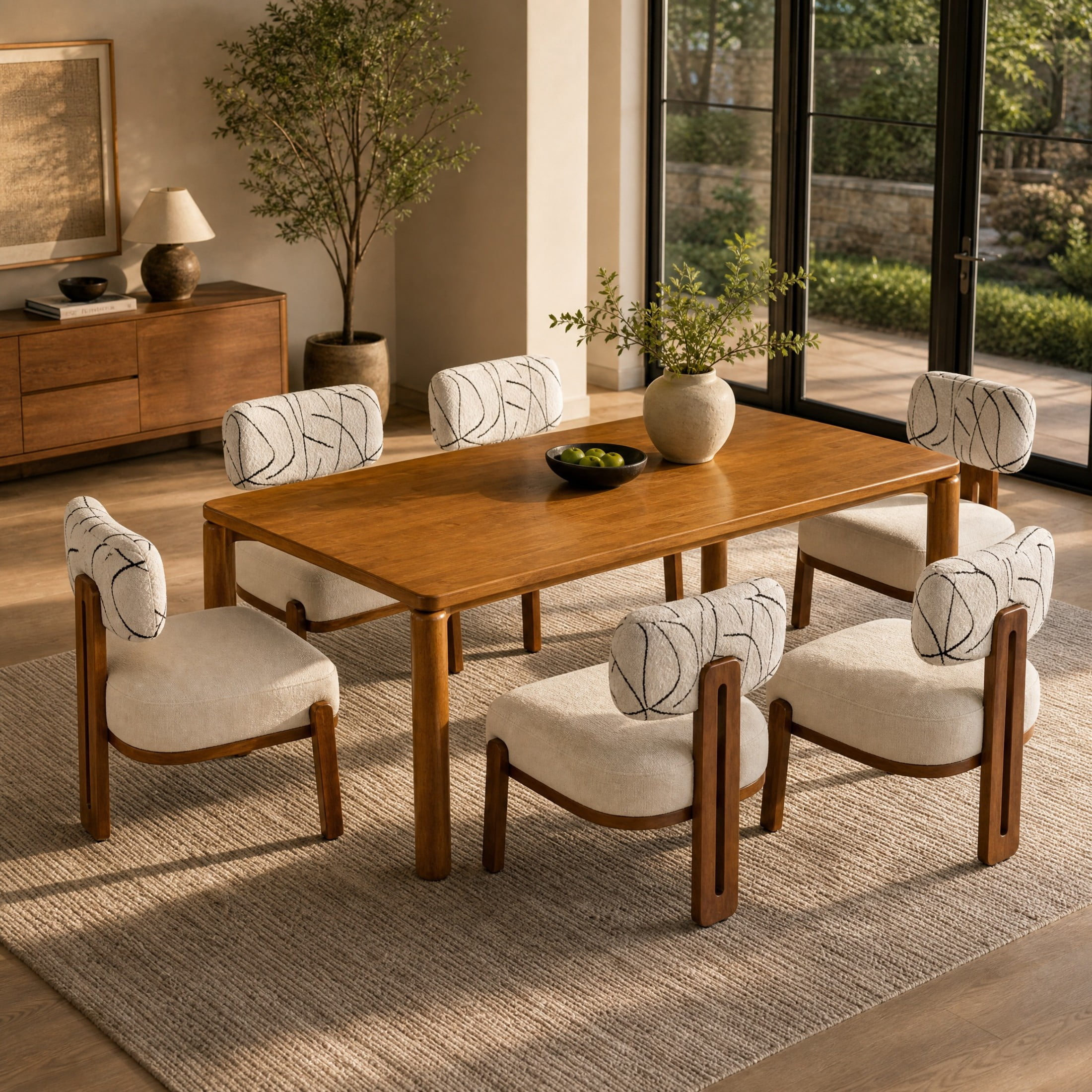Christopher Knight Home 7-Piece Dining Set with 70" Wood Table and Armless Chairs, Walnut+Beige