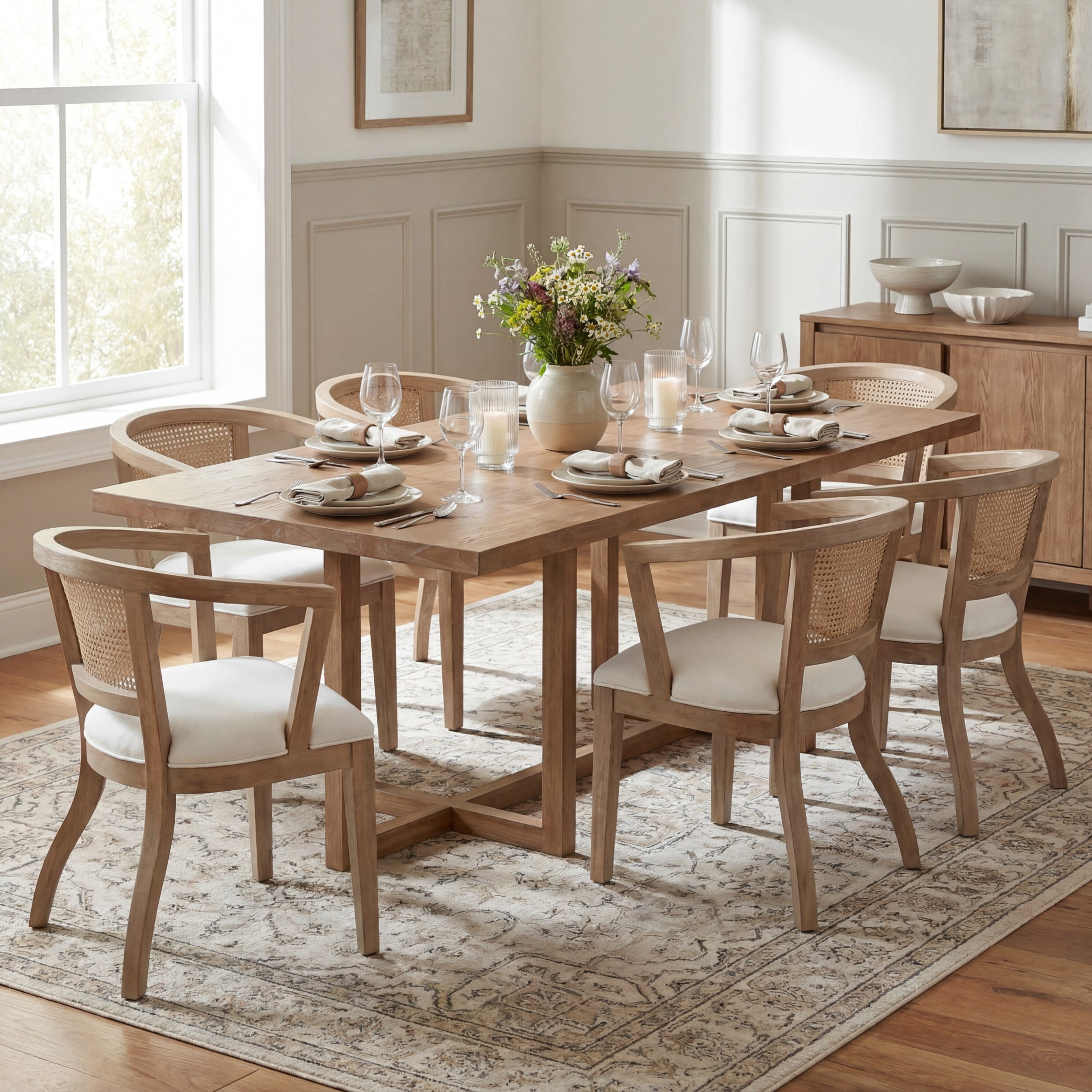 Christopher Knight Home 7-Piece French Country Dining Set, 95" Table with Upholstered Chairs, Natural+Cream
