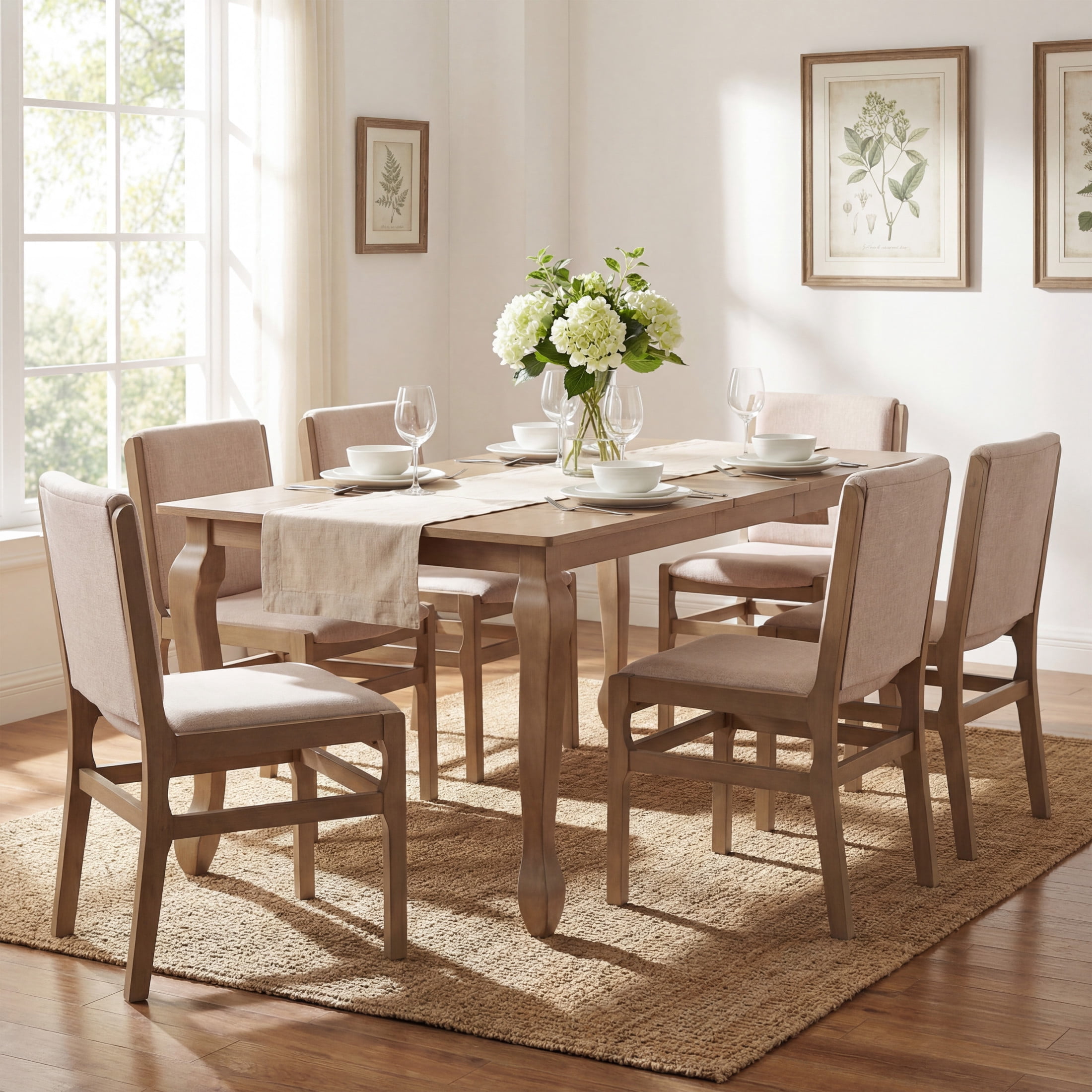Christopher Knight Home 7-Piece French Country Extendable Dining Table with Upholstered Chairs, Light Natural