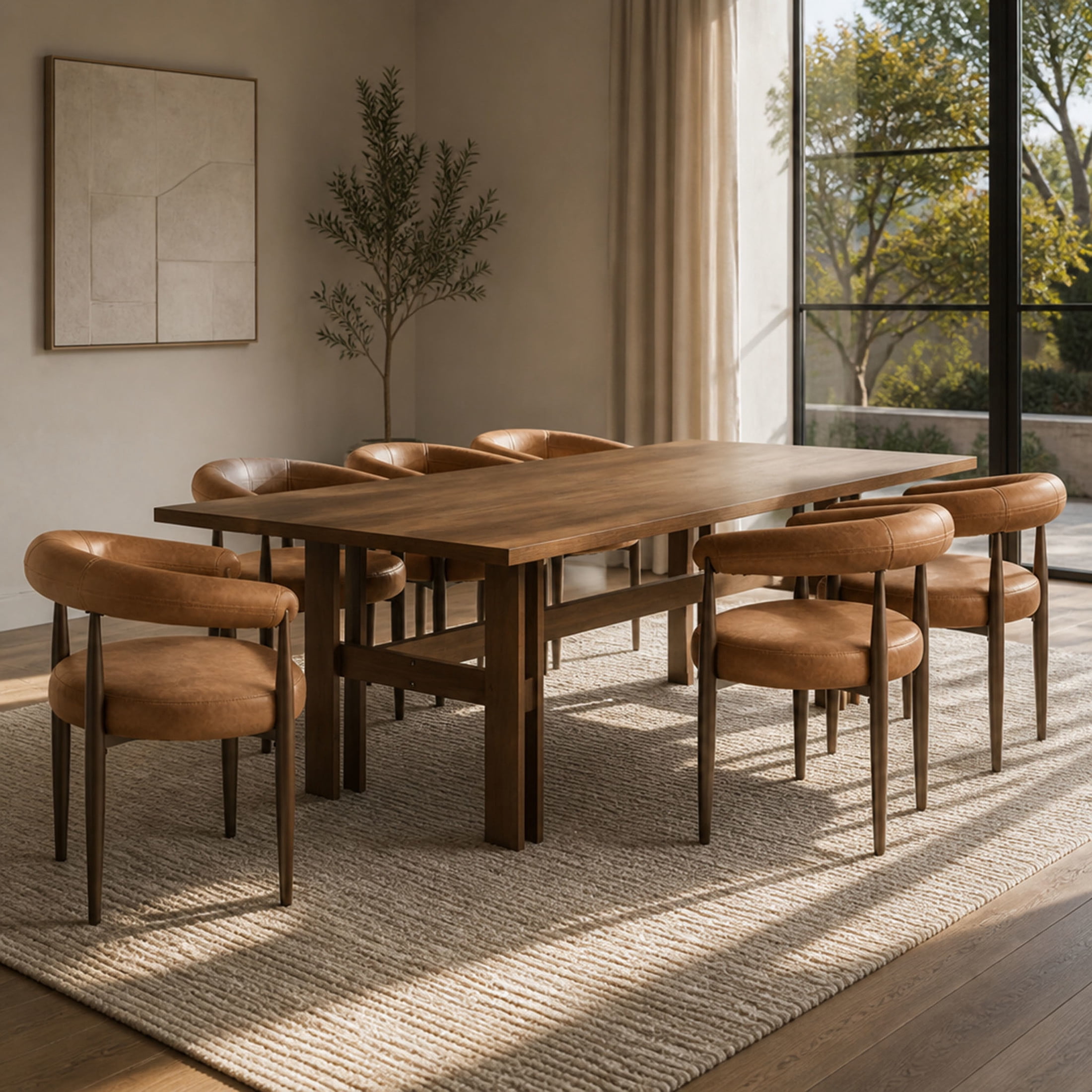 Christopher Knight Home 7-Piece Industrial Dining Set, 71" Table with PU Leather Chairs, Walnut+Brown