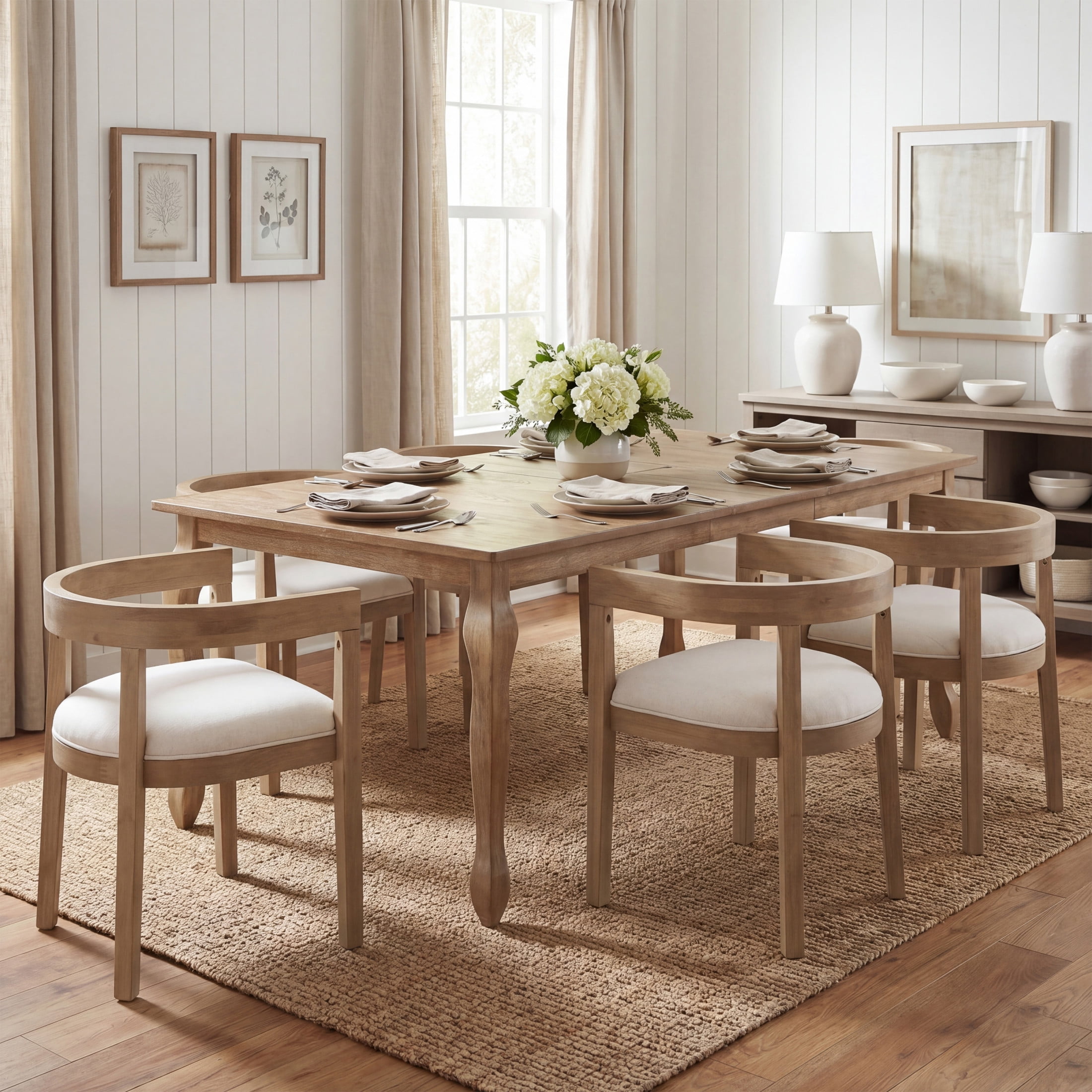 Christopher Knight Home 7-Piece Mid Century Expandable Dining Table Set with Upholstered Chairs, Natural