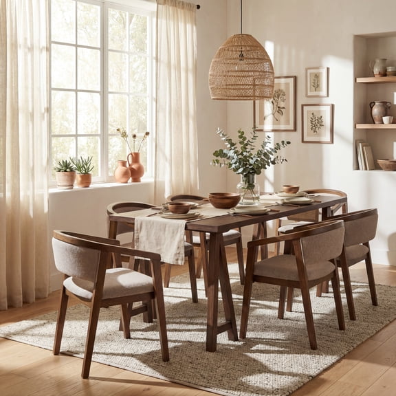 Christopher Knight Home 7-Piece Modern Dining Set, 70.8" Table with Upholstered Armchairs, Walnut+Khaki