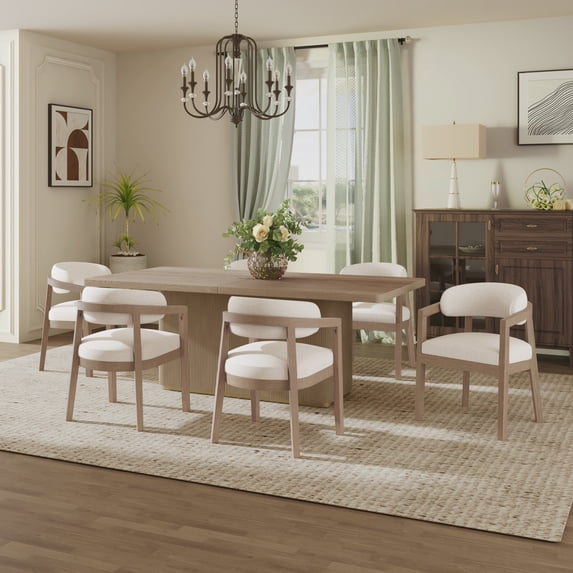 Christopher Knight Home 7-Piece Modern Dining Set, 84" Rectangular Dining Table with 6 Chairs, Beige Cushions