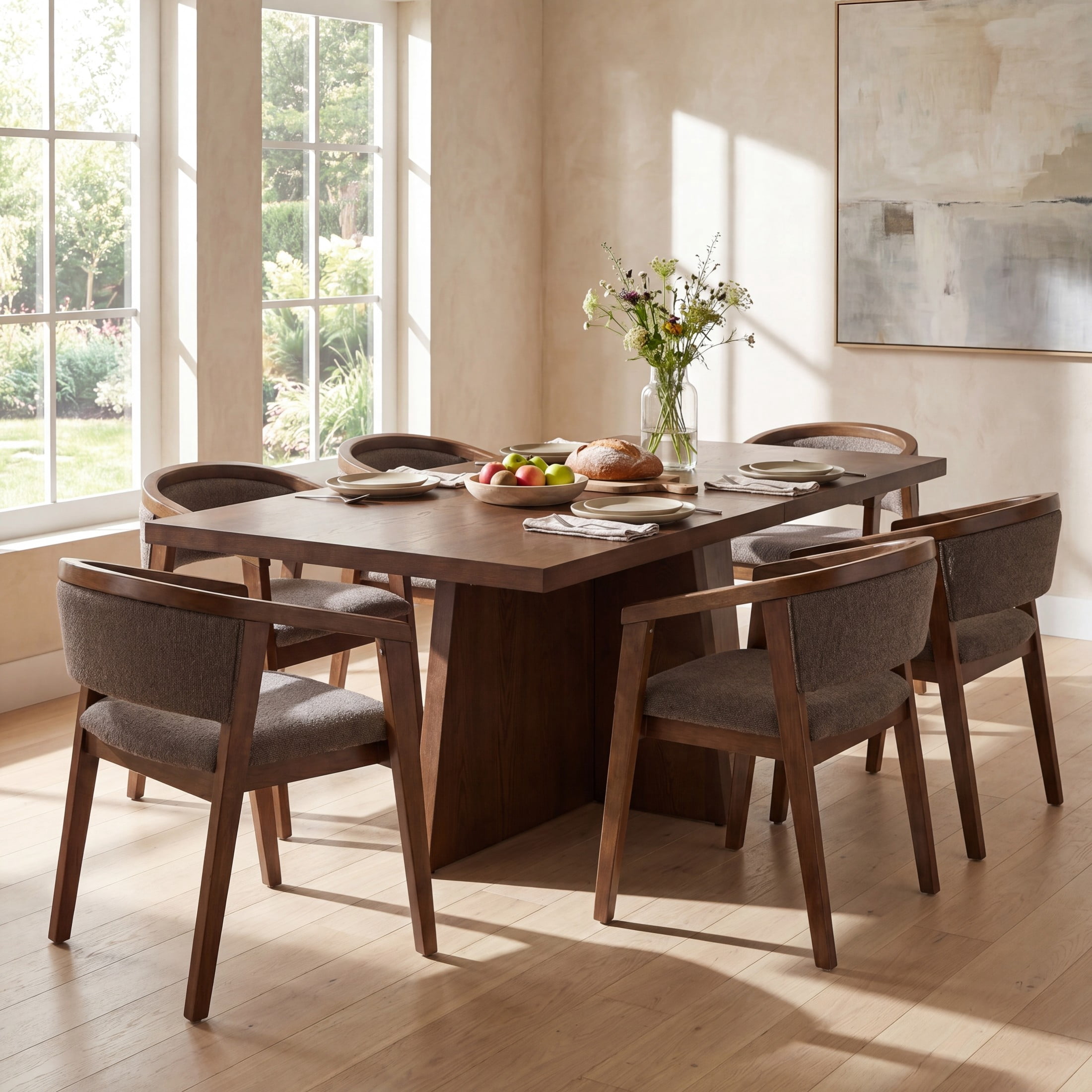 Christopher Knight Home 7-Piece Modern Dining Set, 84" Table and U-shaped Upholstered Chairs, Walnut