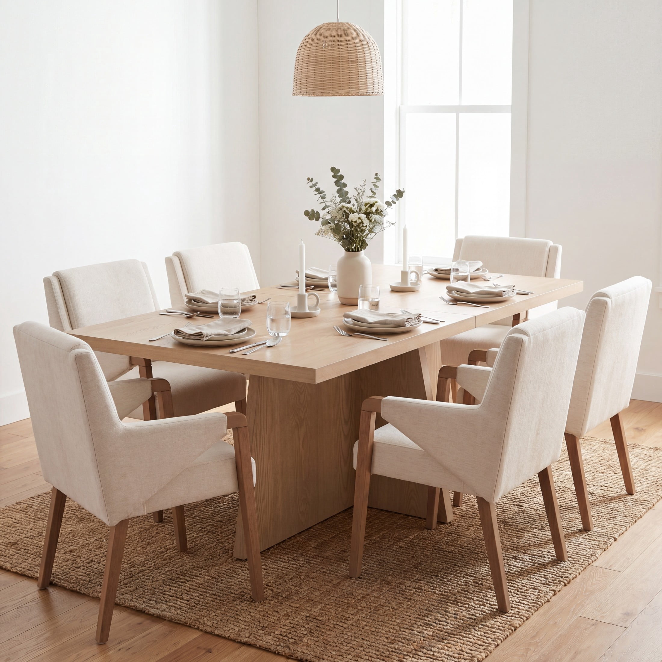 Christopher Knight Home 7-Piece Modern Dining Set, 84" Table and Upholstered Chairs, Light Ash+Beige