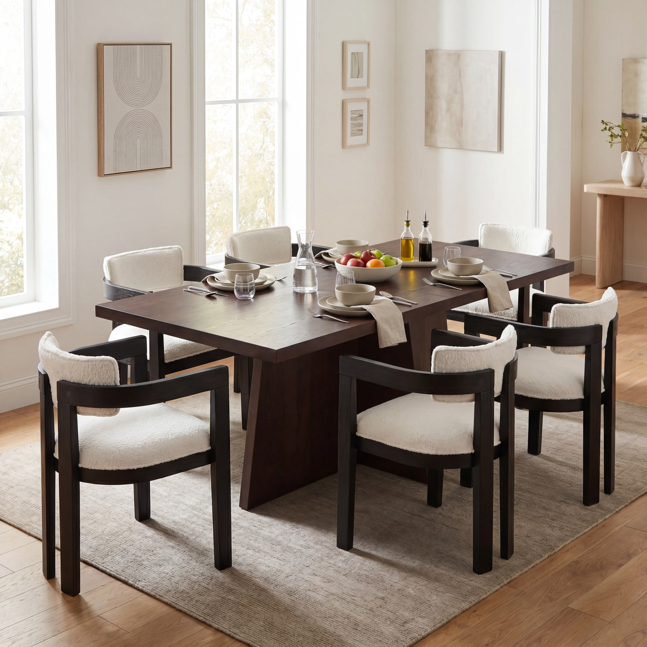 Christopher Knight Home 7-Piece Modern Dining Set, 84" Table with Beige Upholstered Chairs, Espresso+Black