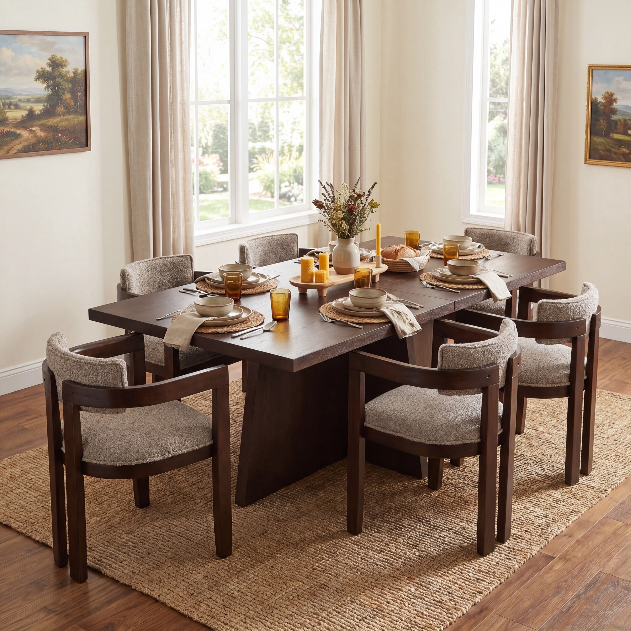 Christopher Knight Home 7-Piece Modern Dining Set, 84" Table with Light Brown Upholstered Chairs, Espresso