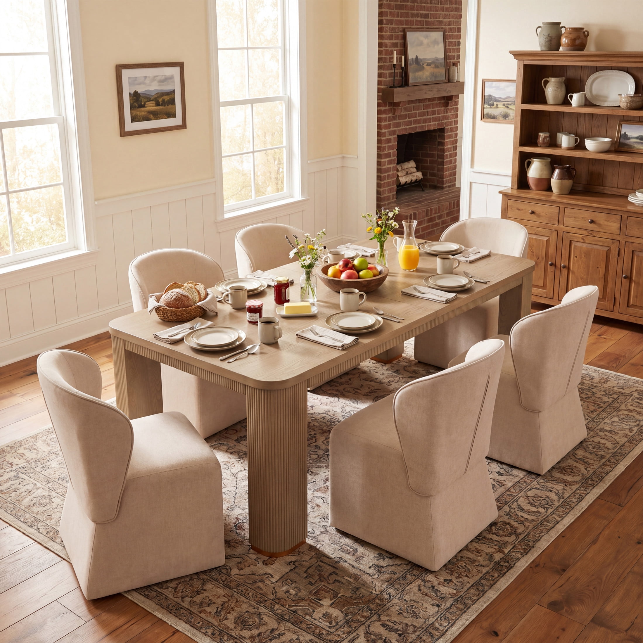 Christopher Knight Home 7-Piece Modern Dining Set, 90" Table with Upholstered Chairs, Light Ash+Beige
