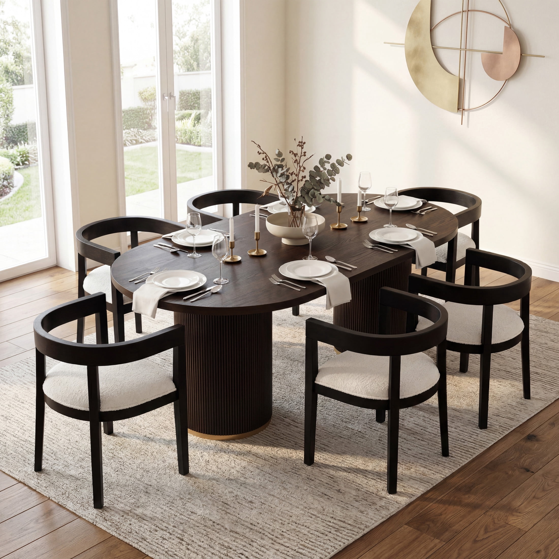 Christopher Knight Home 7-Piece Modern Dining Set, Oval Table with Upholstered Armchairs, Black+Espresso