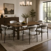 Christopher Knight Home 7-Piece Modern Dining Set, Rectangular Table with Fabric Armchairs, Walnut+Beige