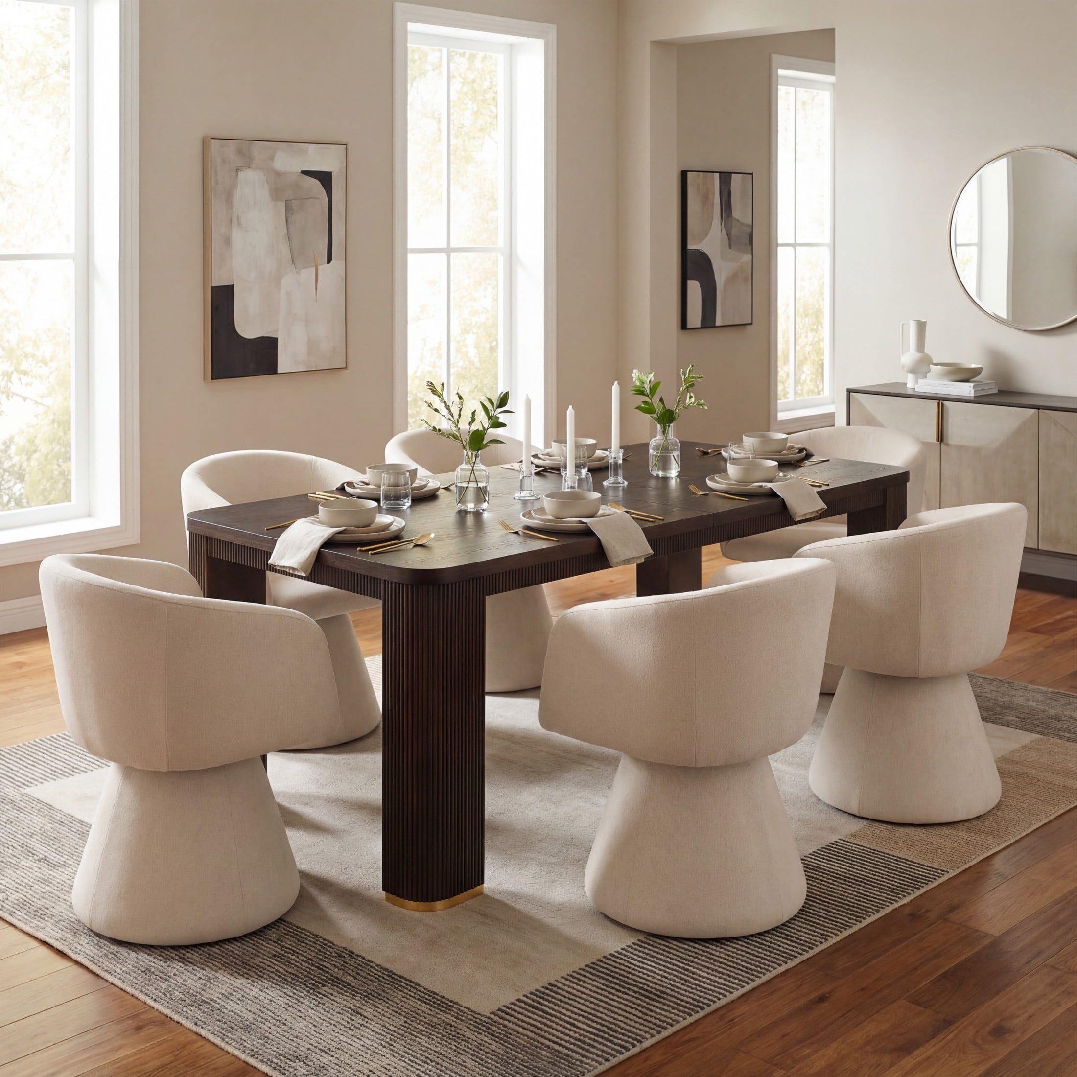 Christopher Knight Home 7-Piece Modern Dining Set, Swivel Upholstered Chairs and 90" Table, Espresso+Beige