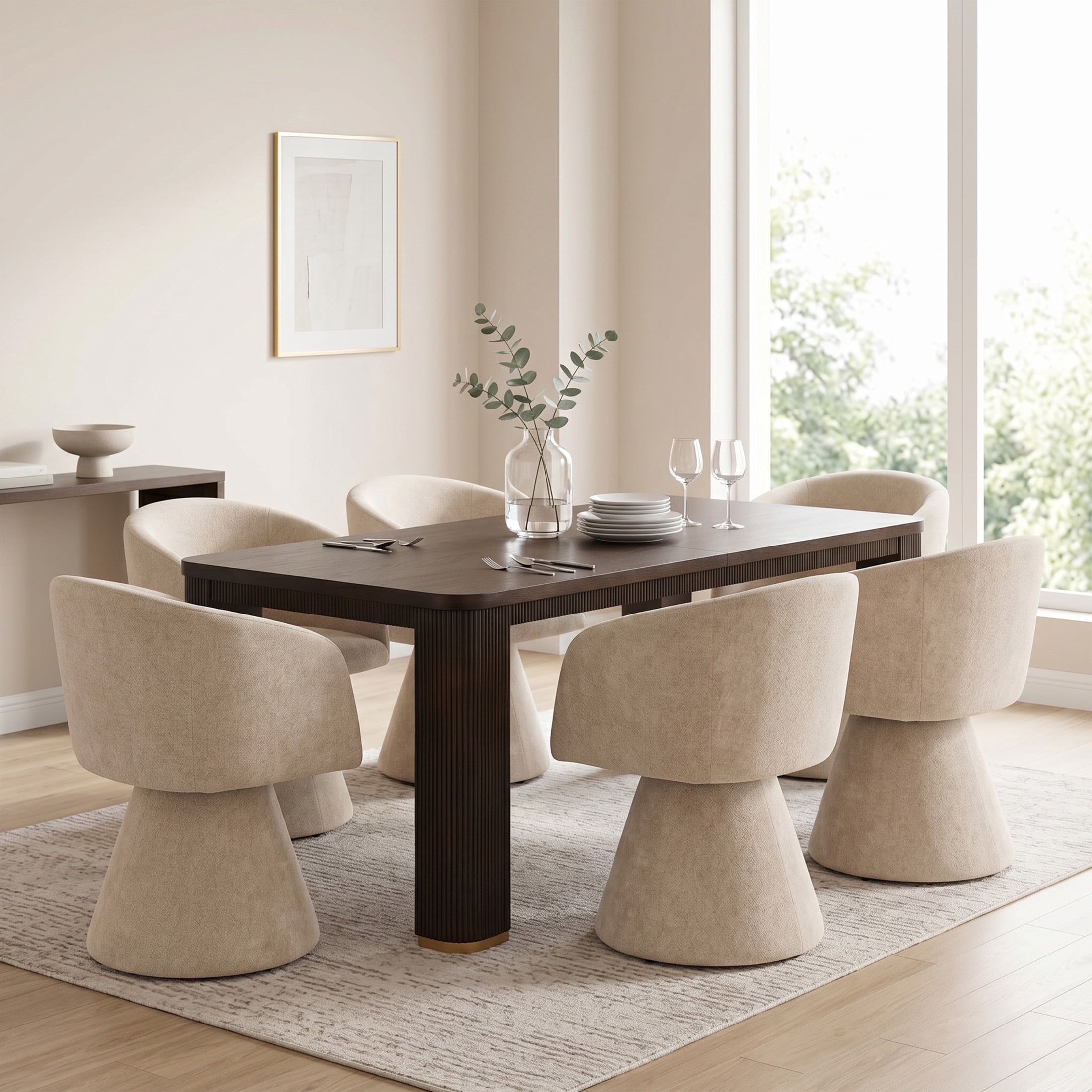 Christopher Knight Home 7-Piece Modern Dining Set, Swivel Upholstered Chairs and 90" Table, Espresso+Oatmeal