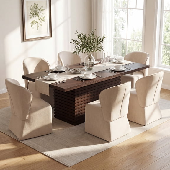 Christopher Knight Home 7-Piece Modern Dining Set, Table with 6 Upholstered Chairs, Espresso+Beige