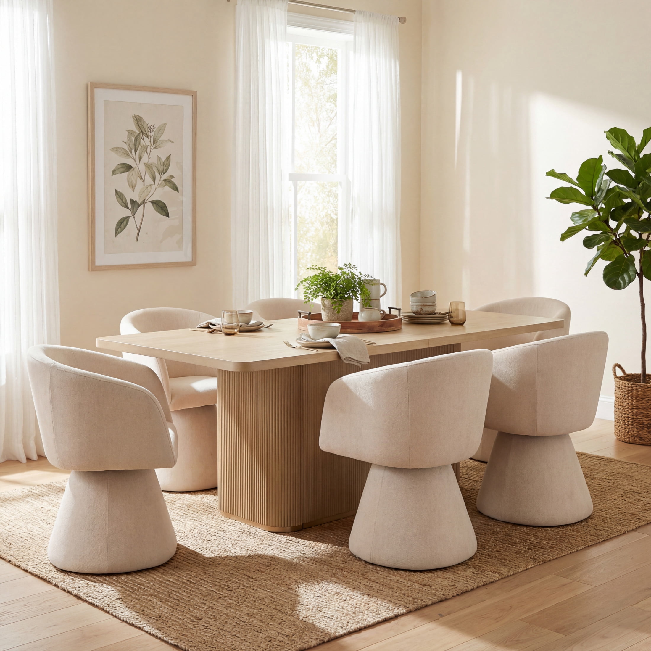 Christopher Knight Home 7-Piece Modern Dining Set, Table with Swivel Upholstered Chairs, Natural+Beige