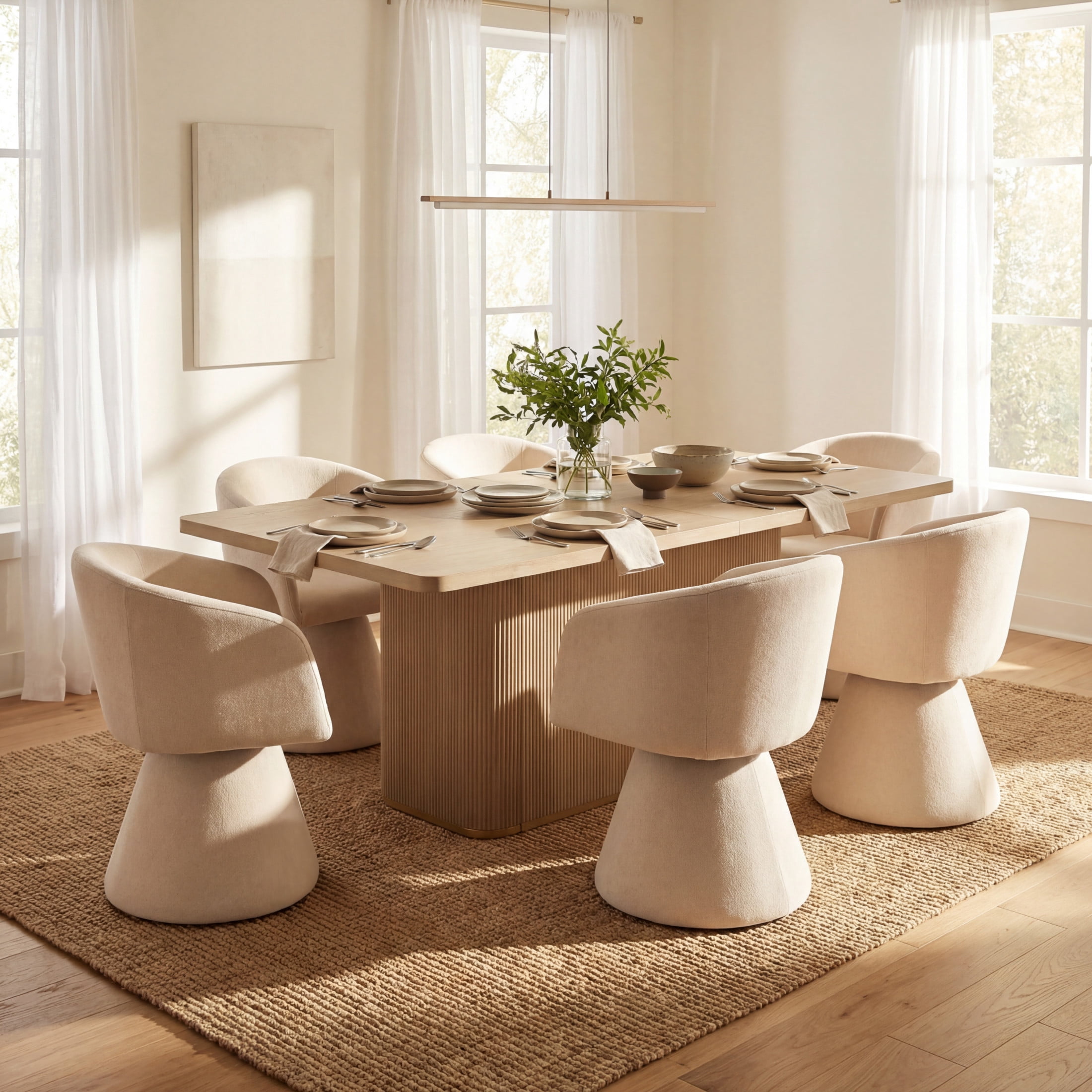 Christopher Knight Home 7-Piece Modern Dining Set, Table with Swivel Upholstered Chairs, Natural+Oatmeal