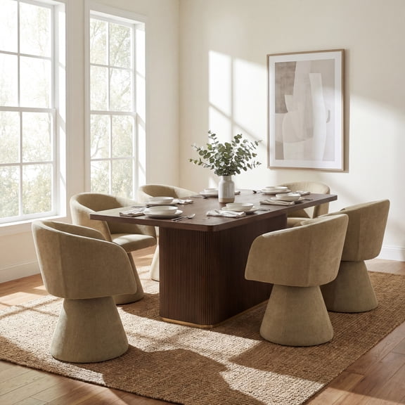 Christopher Knight Home 7-Piece Modern Dining Set, Table with Swivel Upholstered Chairs, Walnut+Light Green