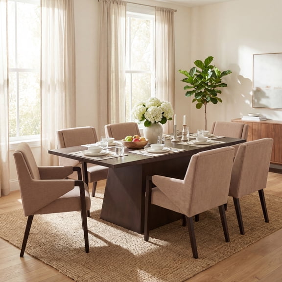 Christopher Knight Home 7-Piece Modern Dining Set with Espresso Pedestal Wood Table and Light Brown Chairs