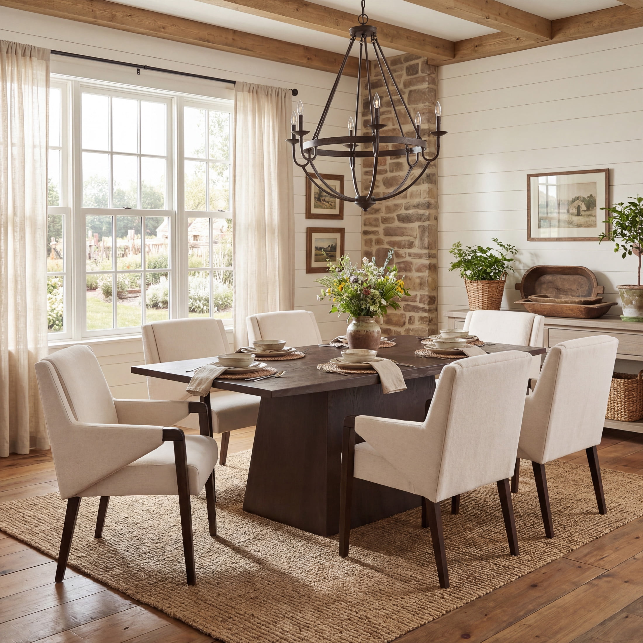 Christopher Knight Home 7-Piece Modern Dining Set with Espresso Pedestal Wood Table and Linen Chairs