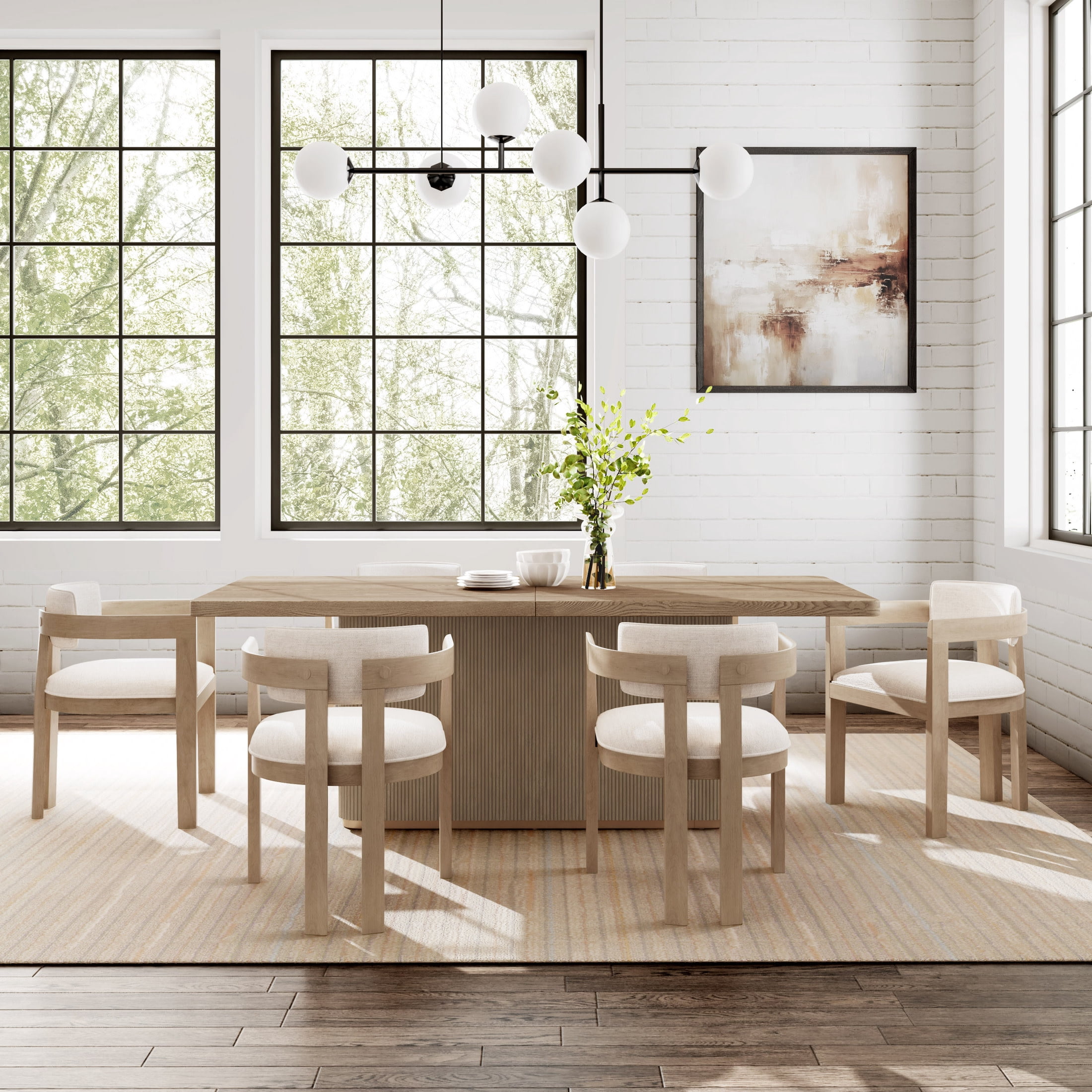 Christopher Knight Home 7-Piece Modern Dining Table Set with Ladder Back Dining Chairs, Beige Cushions
