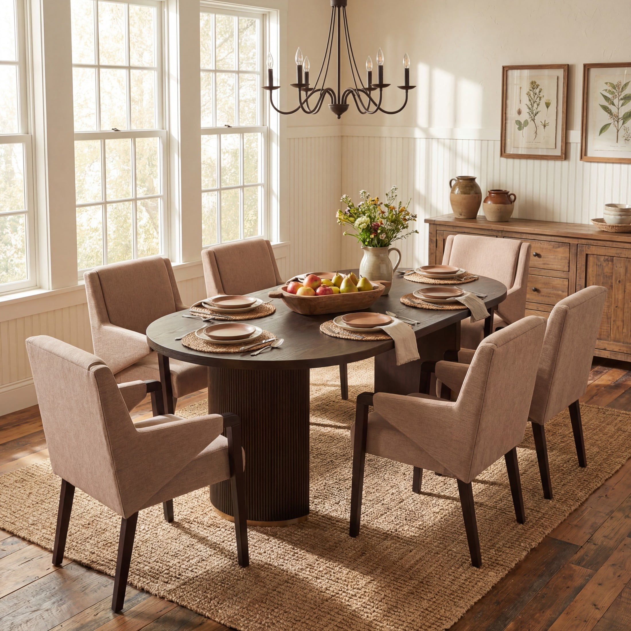Christopher Knight Home 7-Piece Modern Espresso Oval Dining Table and Light Brown Upholstered Chairs