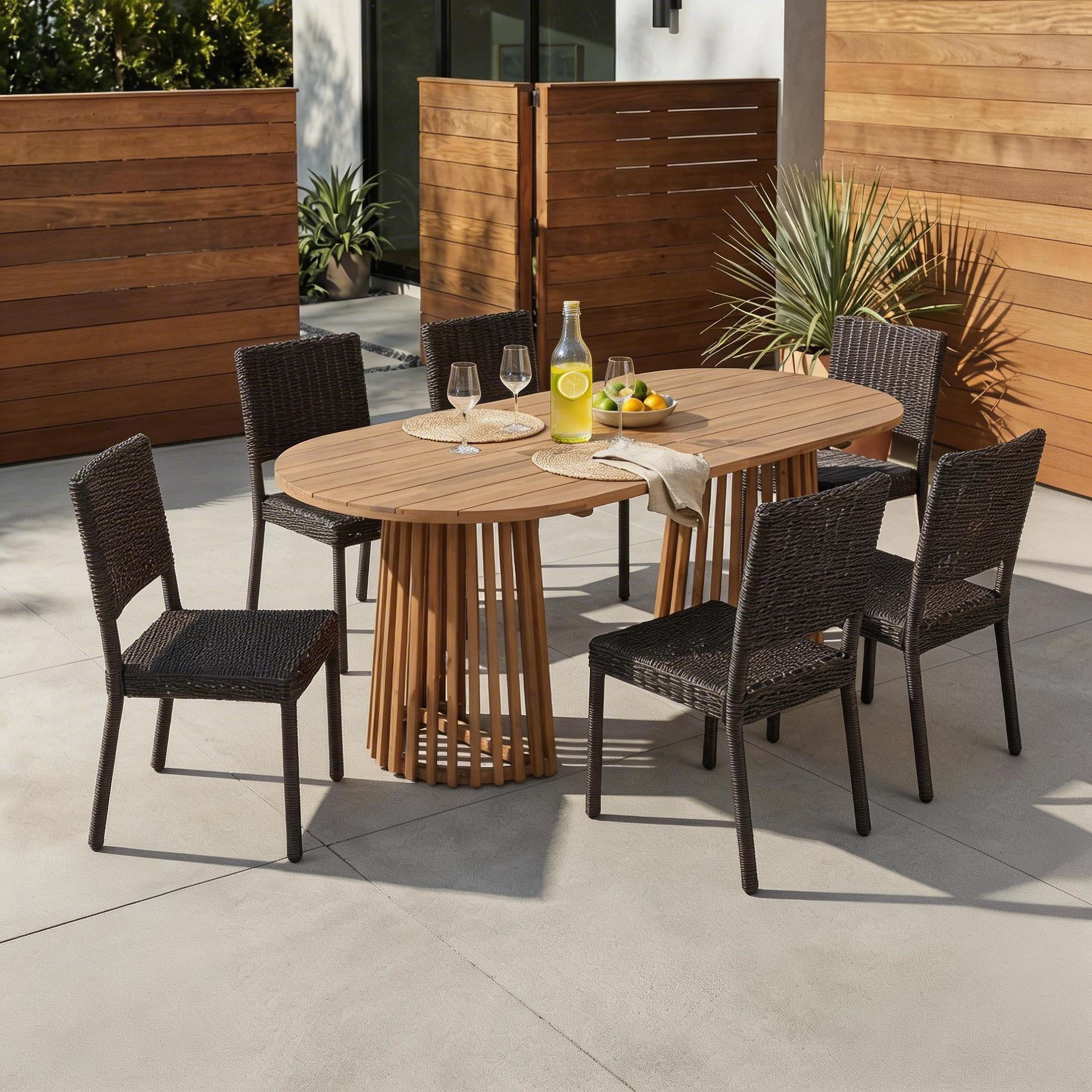 Christopher Knight Home 7-Piece Modern Outdoor Dining Set, 83" Brown Oval Table and Brown Rattan Chairs