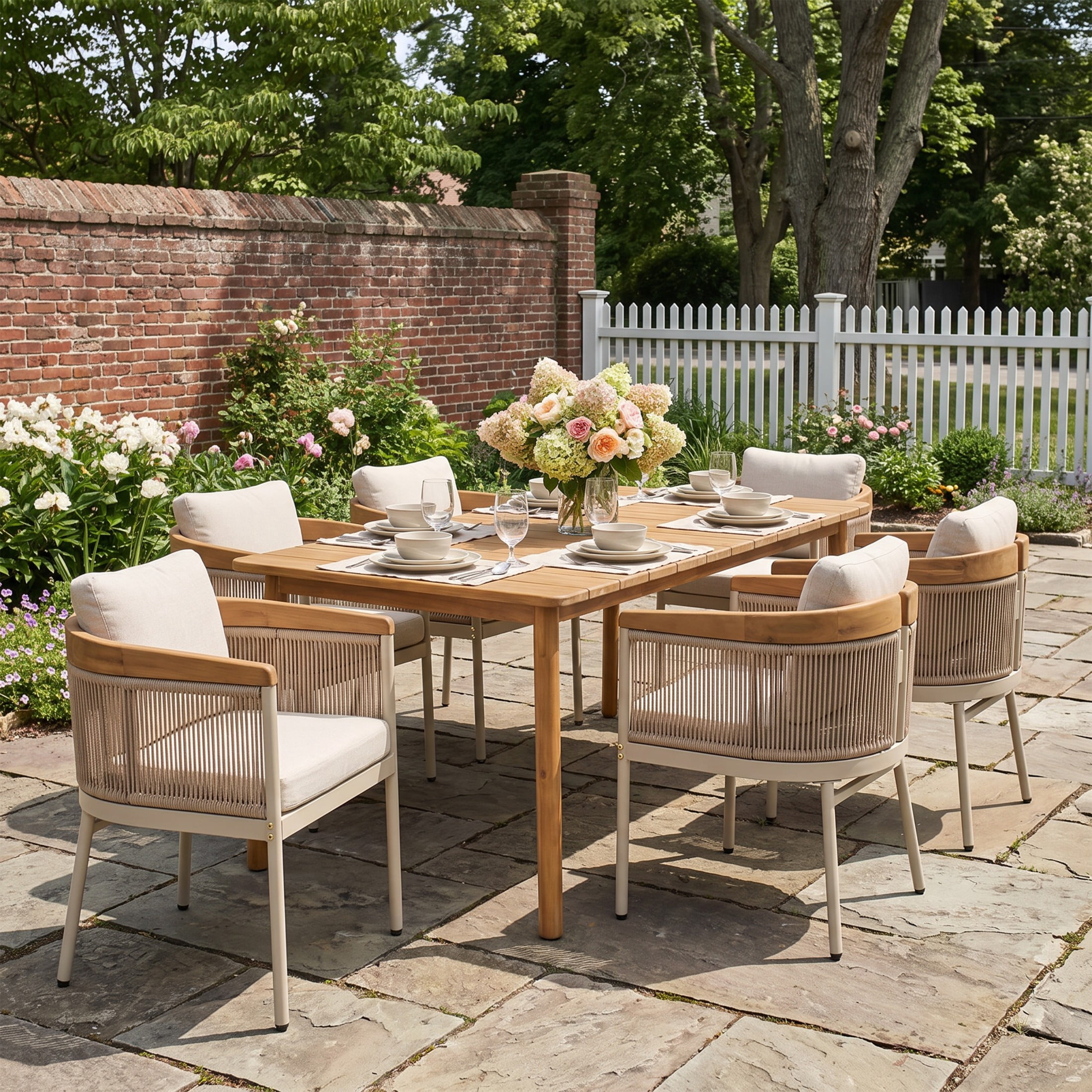 Christopher Knight Home 7-Piece Modern Outdoor Dining Set, Wood Table ...