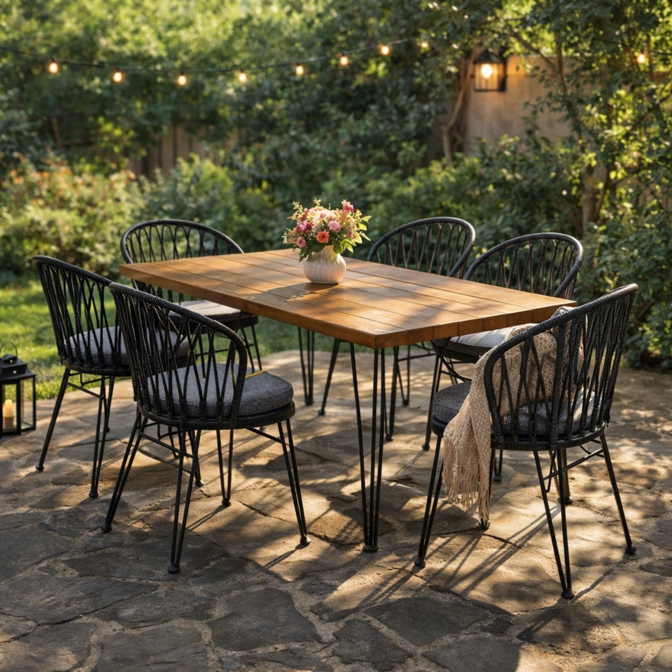 Christopher Knight Home 7-Piece Modern Outdoor Patio Dining Set with Gray Cushions, Teak+Black