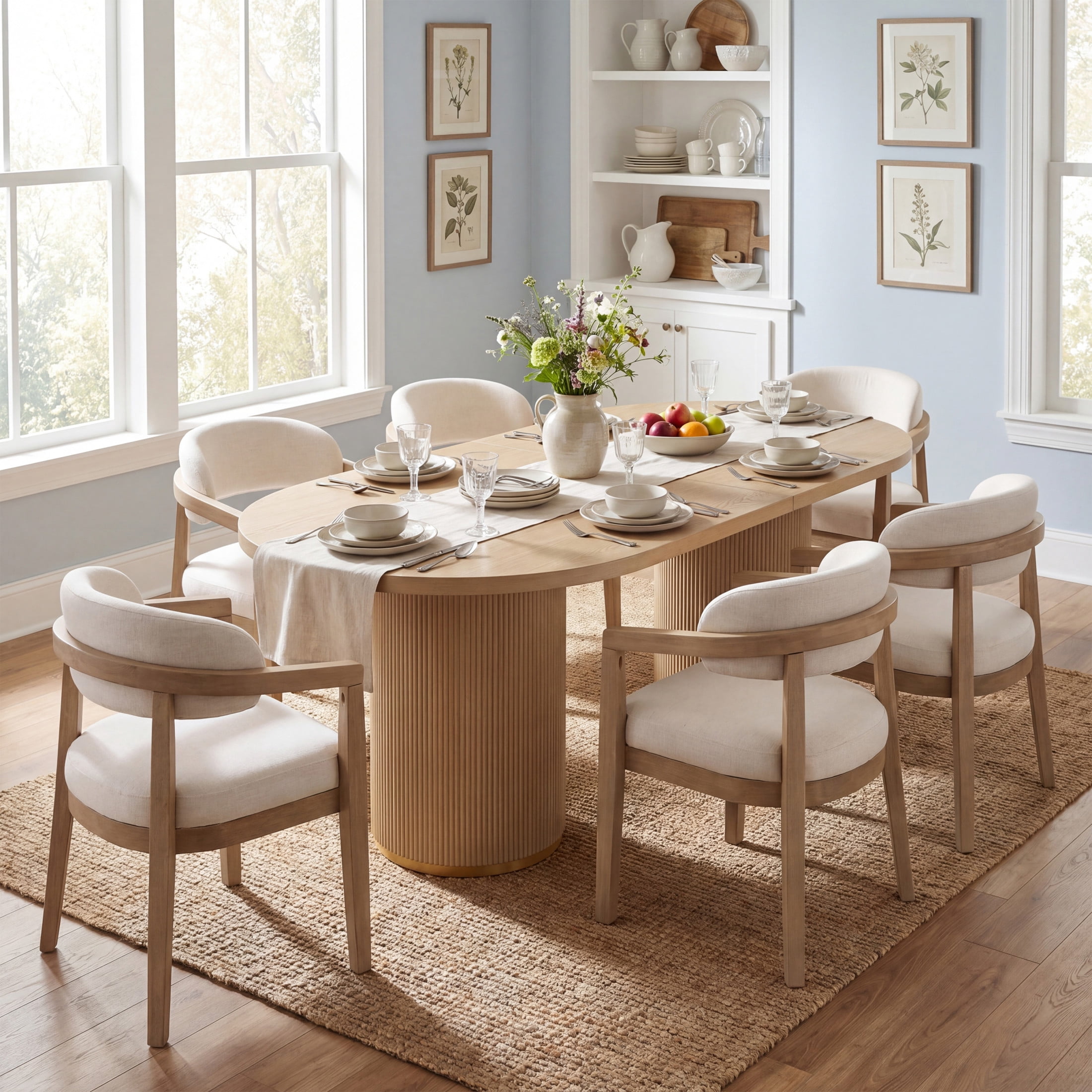 Christopher Knight Home 7-Piece Modern Oval Dining Table Set with Upholstered Chairs, Light Ash