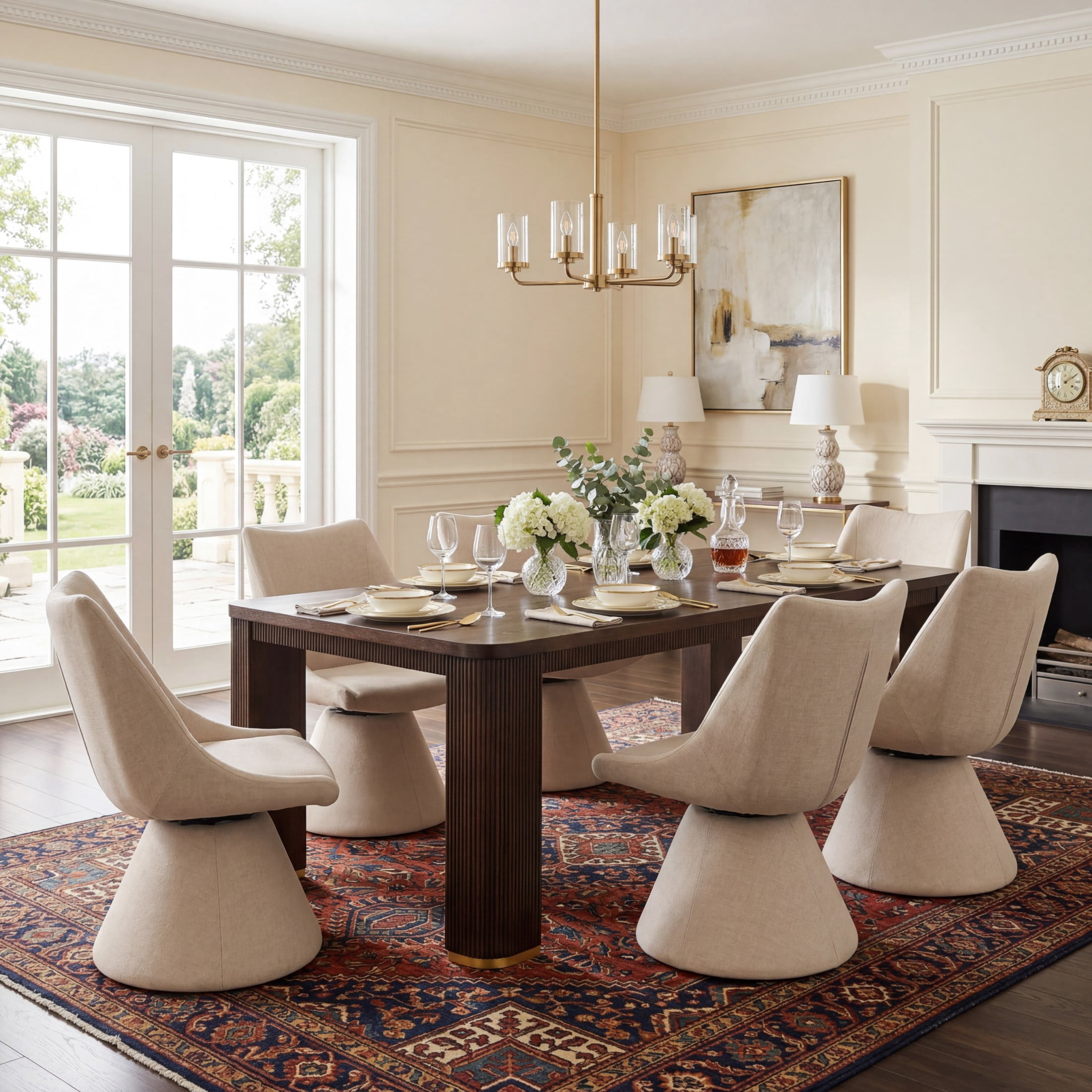 Christopher Knight Home 7-Piece Modern Swivel Upholstered Dining Chairs with 90" Table, Espresso+Beige