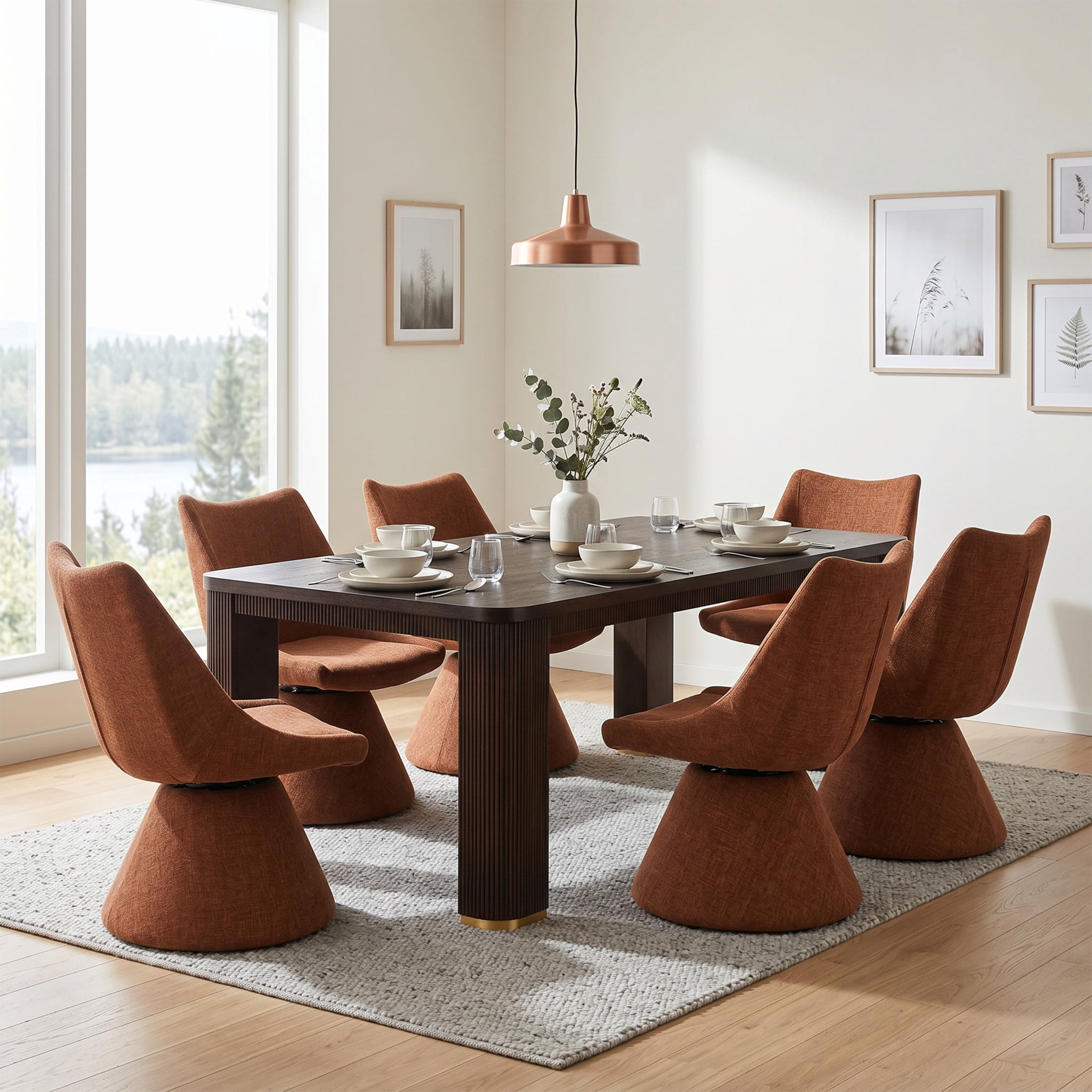 Christopher Knight Home 7-Piece Modern Swivel Upholstered Dining Chairs with 90" Table, Espresso+Brown