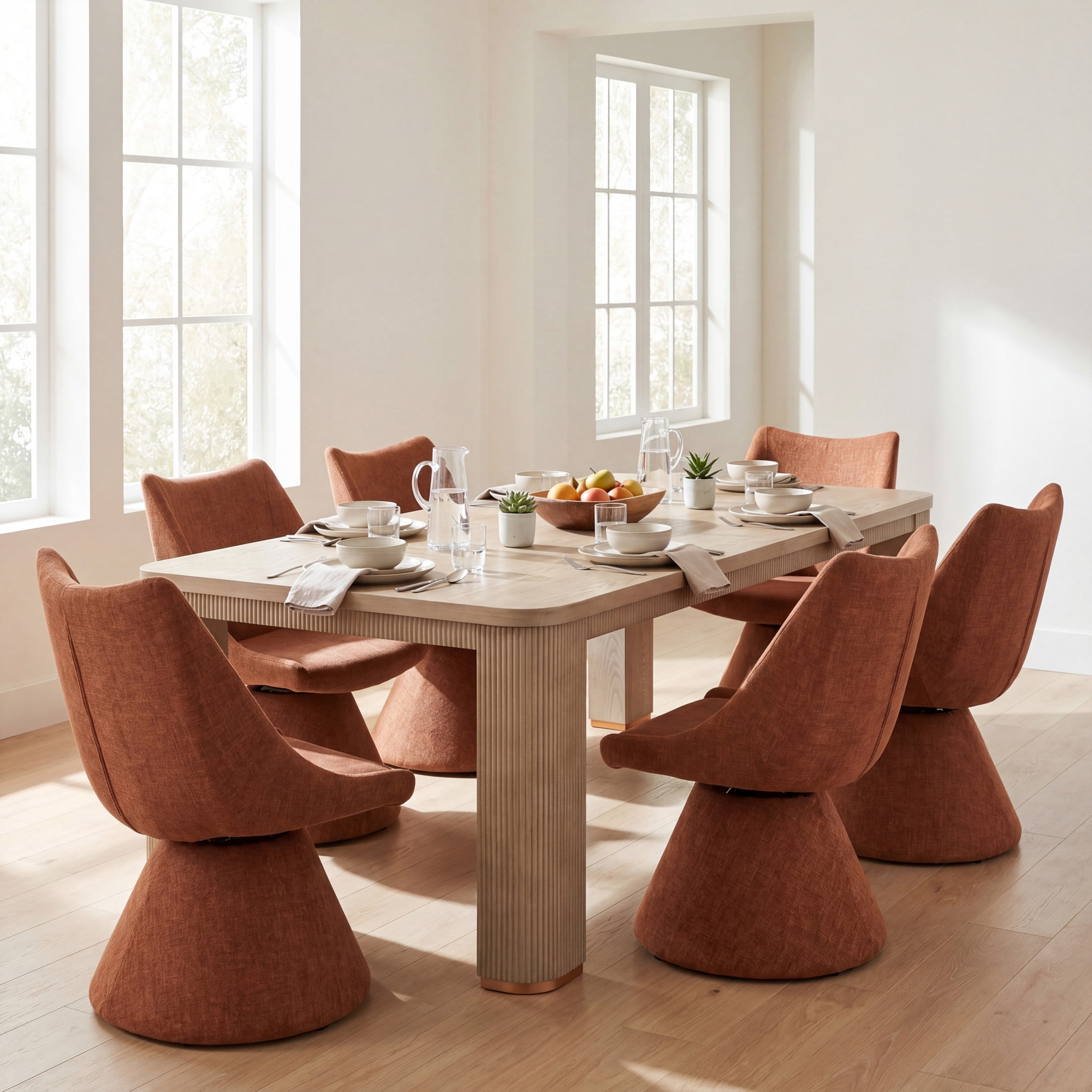 Christopher Knight Home 7-Piece Modern Swivel Upholstered Dining Chairs with 90" Table, Light Ash+Brown